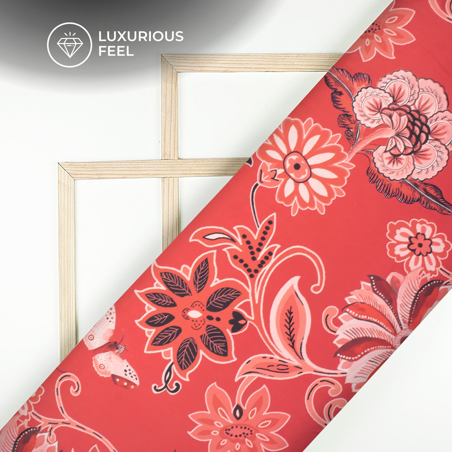 Cherry Red Floral Digital Print Luxurious Imported Satin Fabric