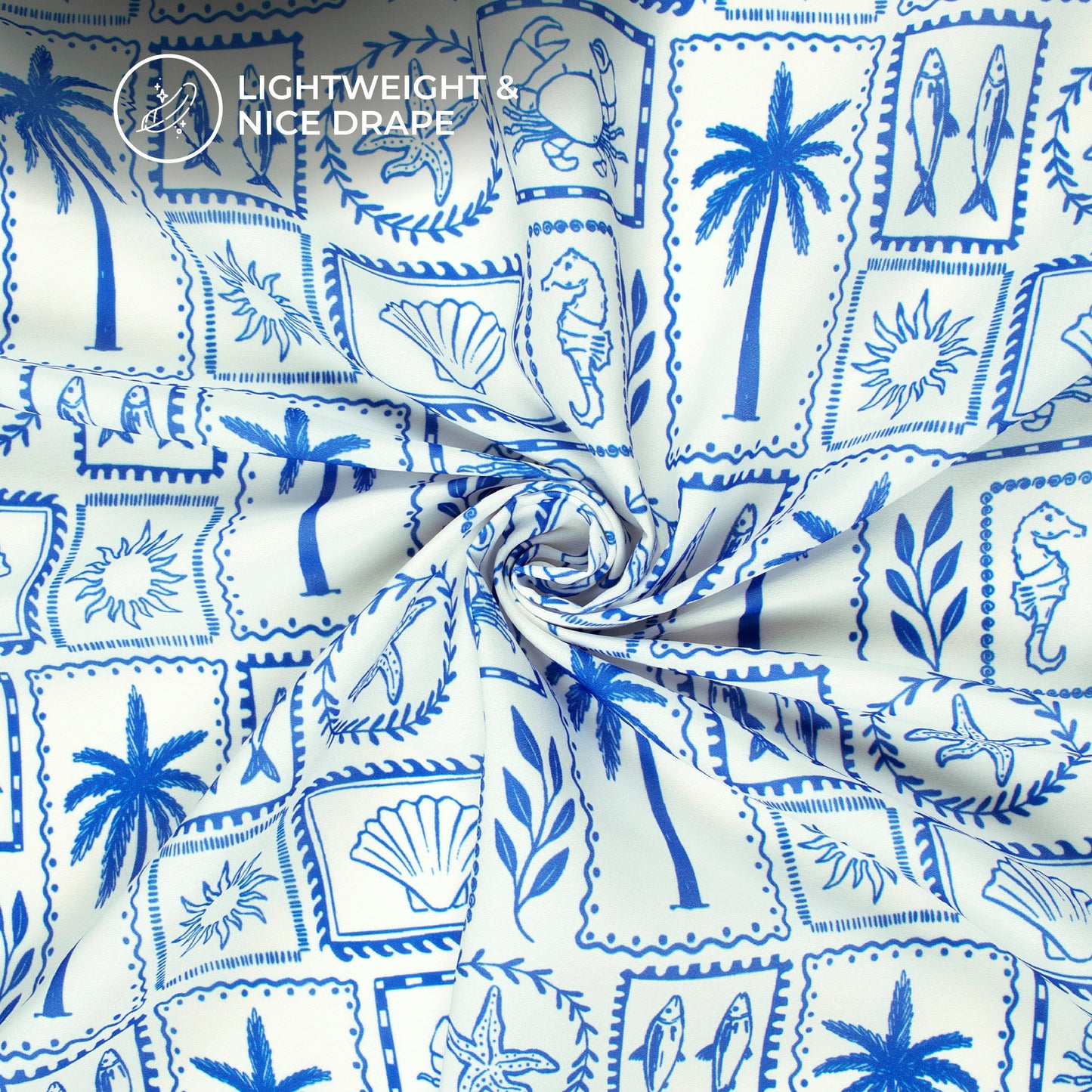 Royal Blue Quirky Digital Print Moss Georgette Fabric(Width 56 Inches)