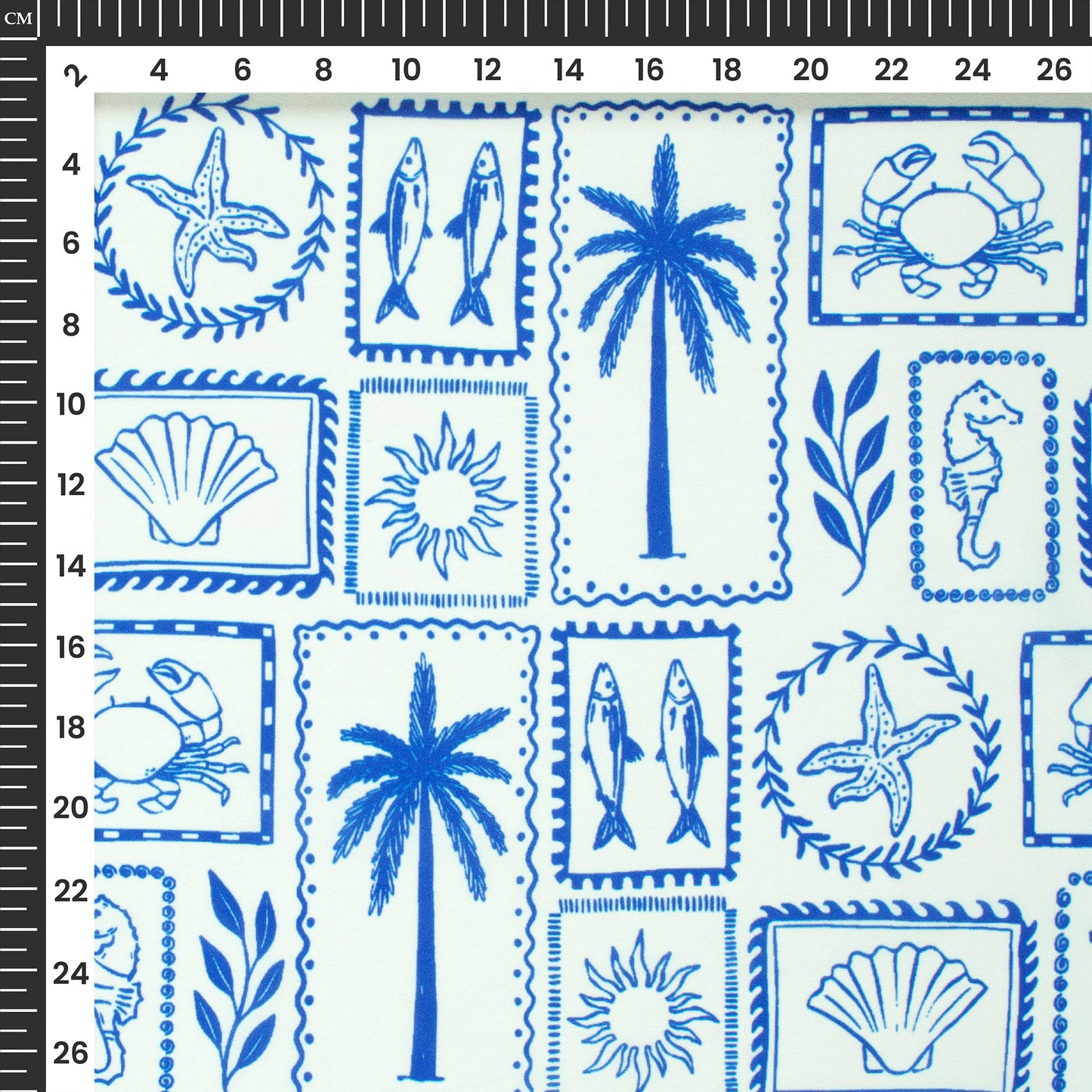 Royal Blue Quirky Digital Print Moss Georgette Fabric(Width 56 Inches)