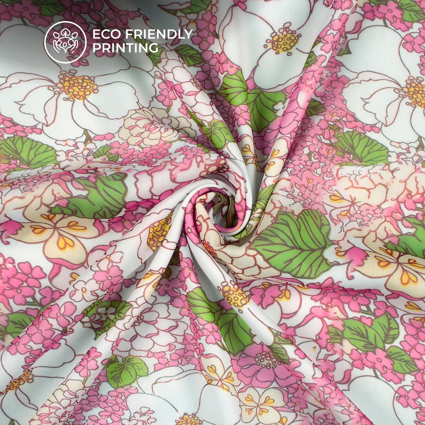 Rose Pink Floral Digital Print Poly Chiffon Fabric