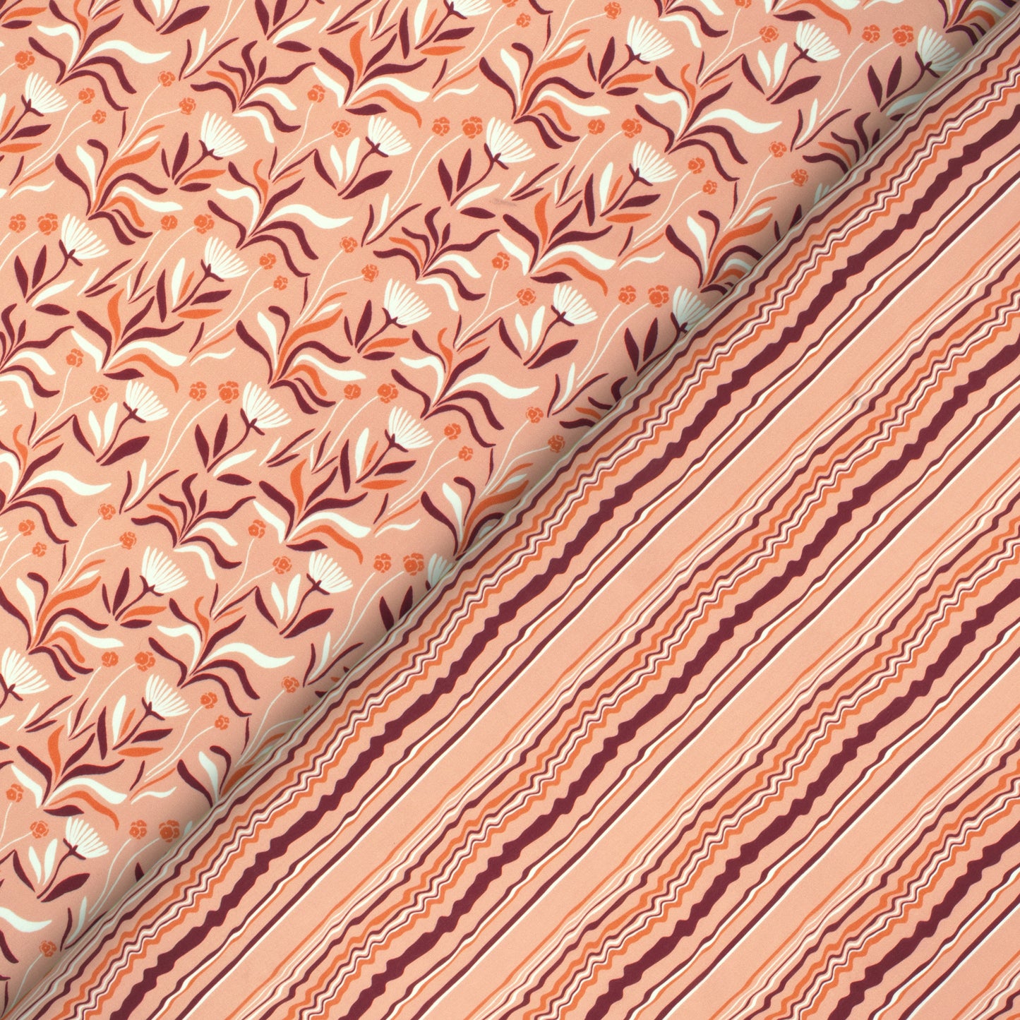 Peach Floral Digital Print Muslin Fabric