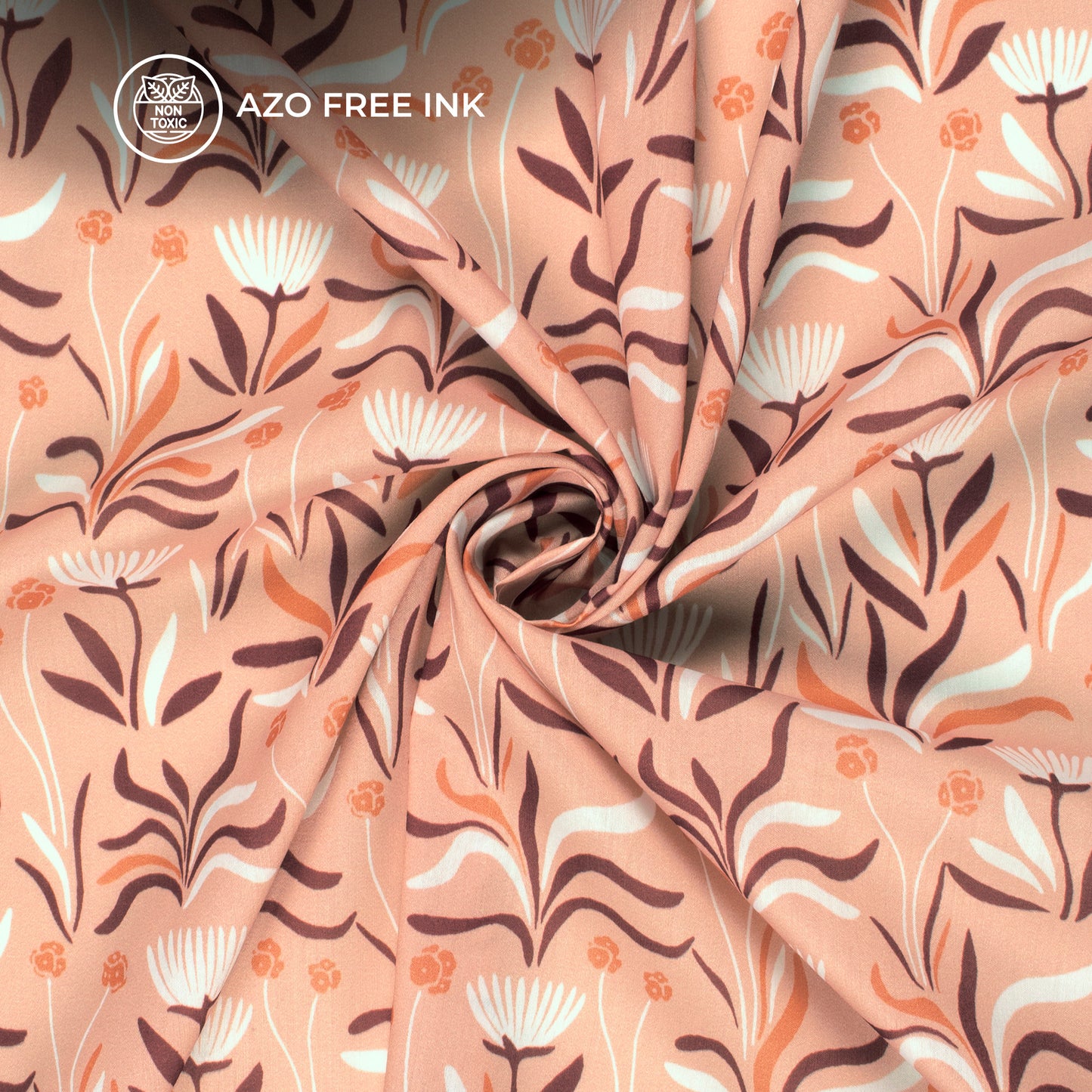 Peach Floral Digital Print Muslin Fabric