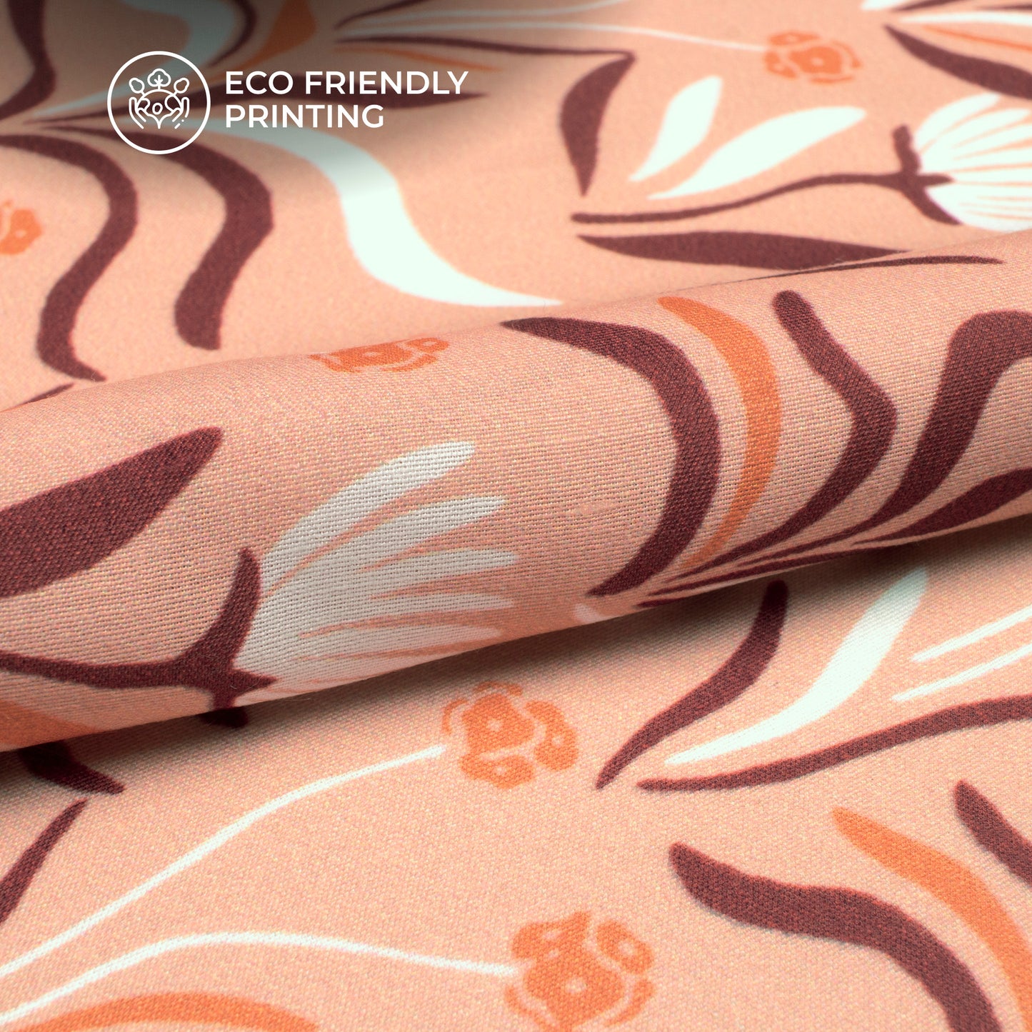 Peach Floral Digital Print Muslin Fabric