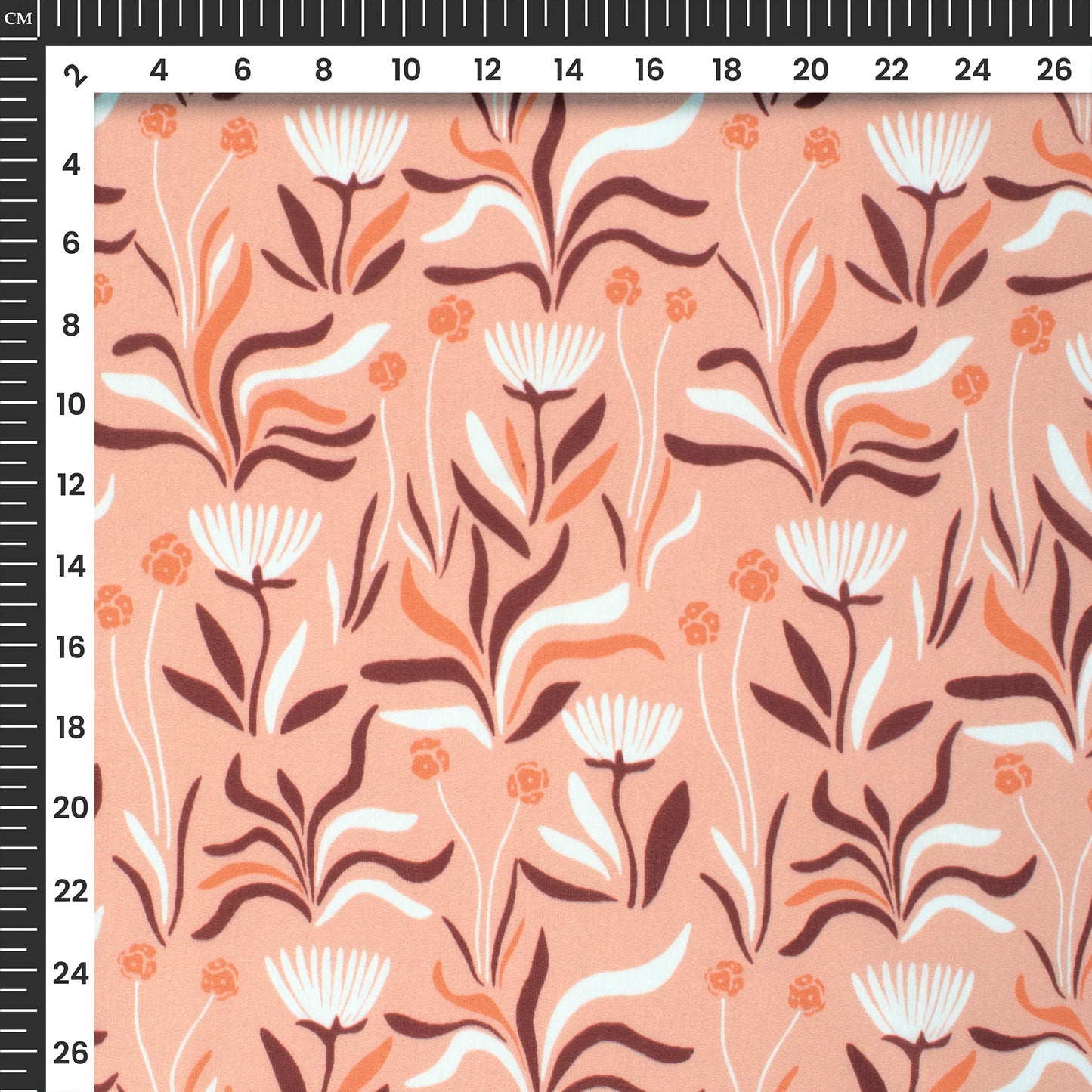 Peach Floral Digital Print Muslin Fabric