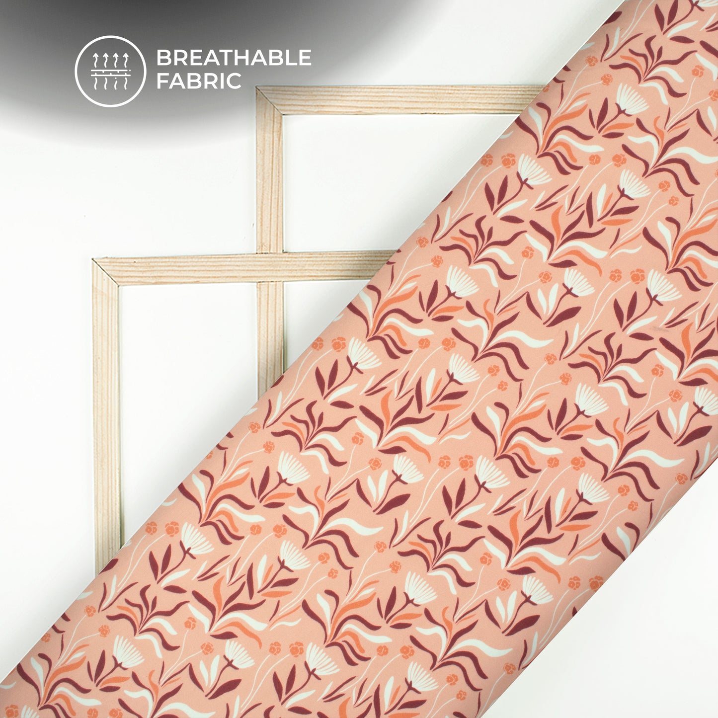 Peach Floral Digital Print Muslin Fabric