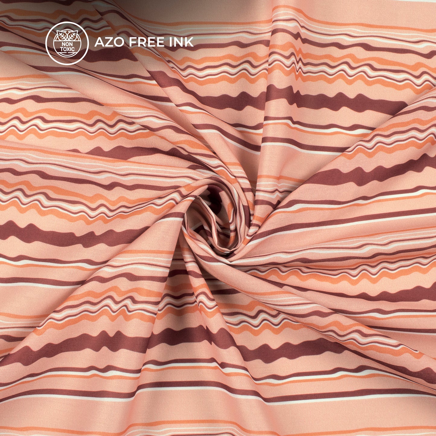 Peach Stripes Digital Print Muslin Fabric