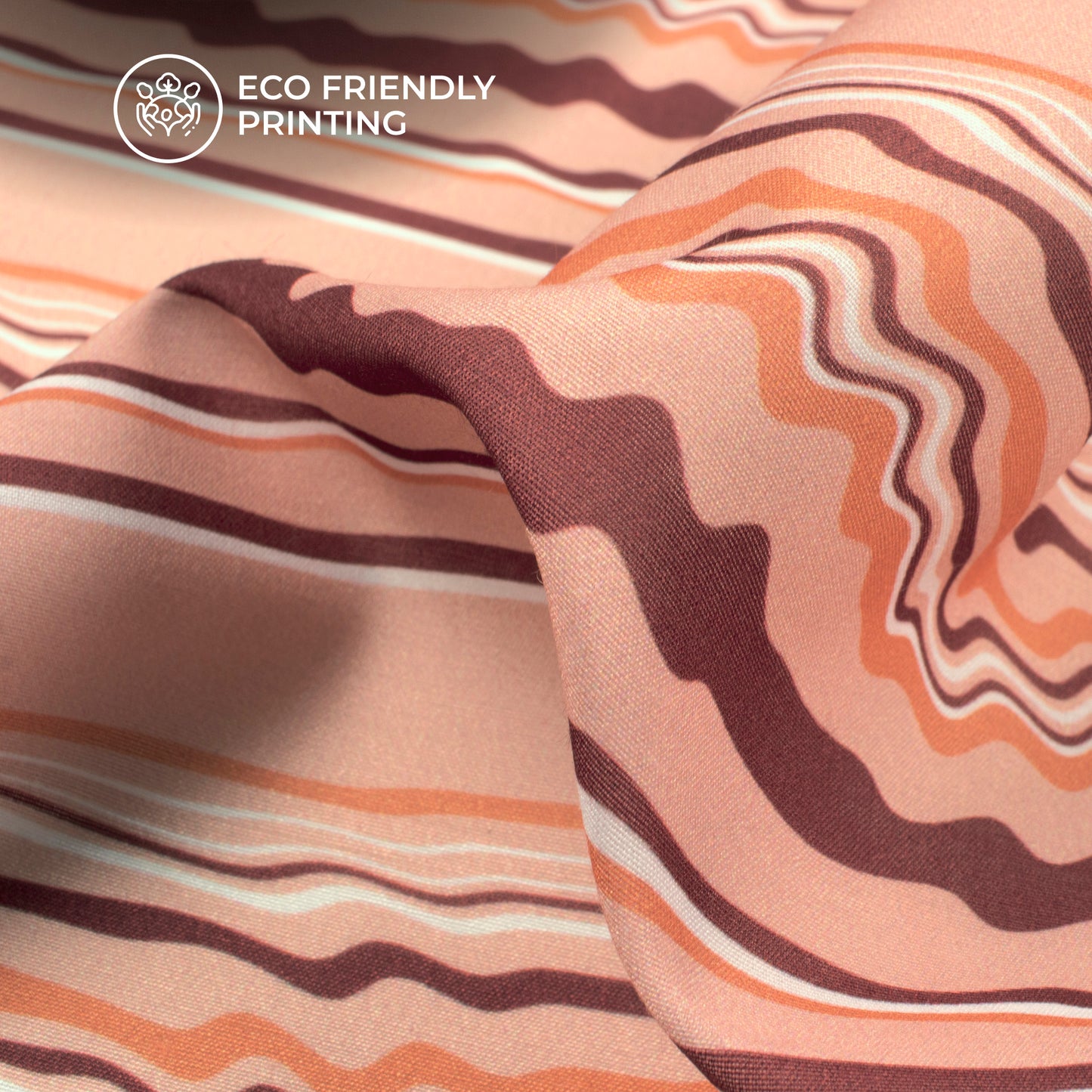 Peach Stripes Digital Print Muslin Fabric