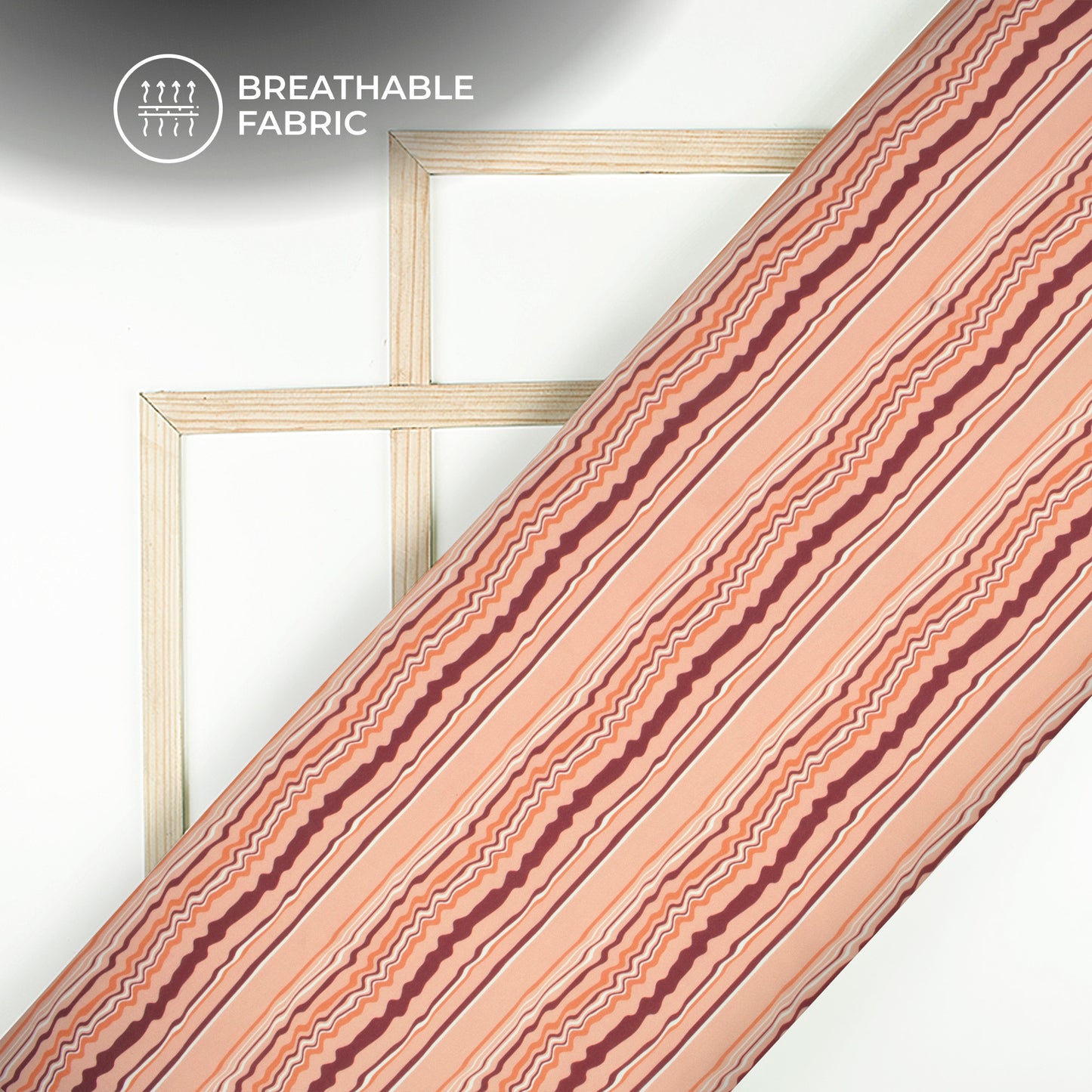 Peach Stripes Digital Print Muslin Fabric
