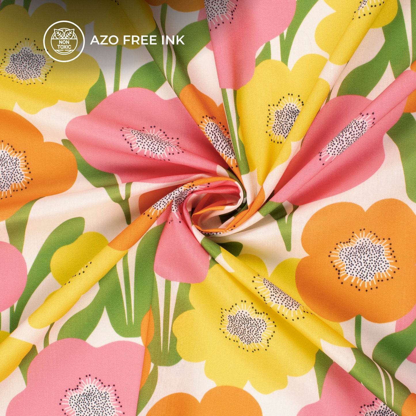 Tengerine Orange Floral Digital Print Muslin Fabric