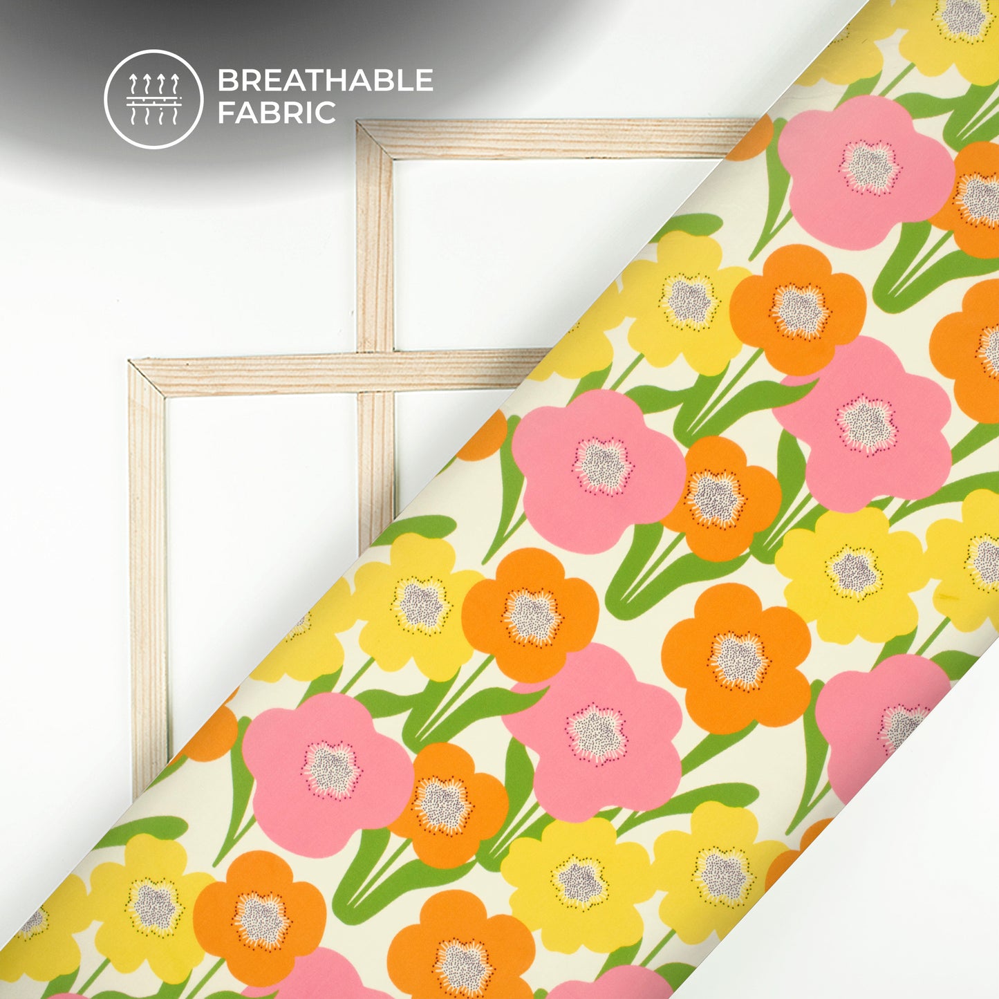 Tengerine Orange Floral Digital Print Muslin Fabric