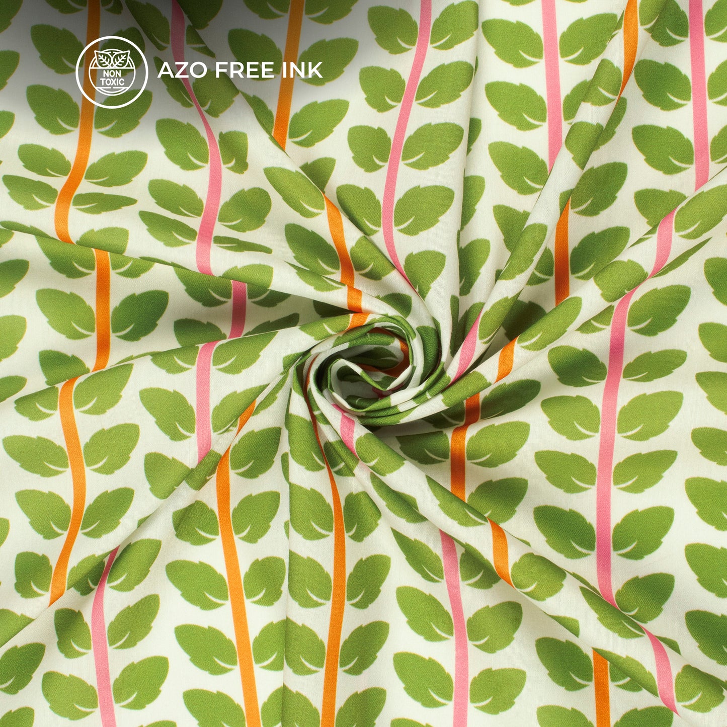 Olive Green Leaf Digital Print Muslin Fabric