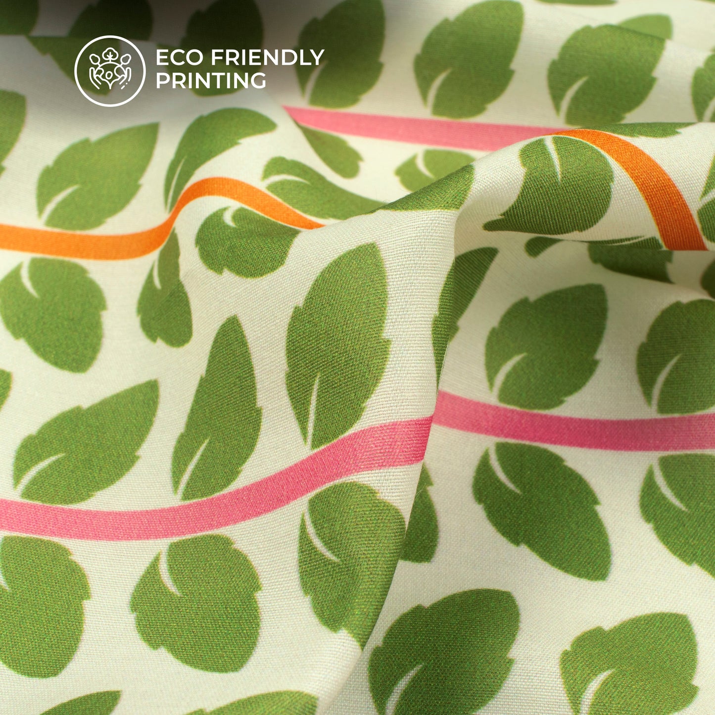 Olive Green Leaf Digital Print Muslin Fabric