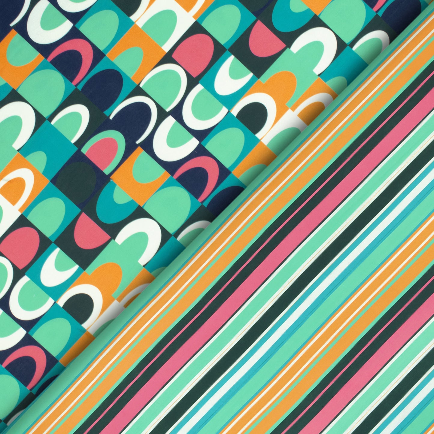 Multi Color Geometric Checks Digital Print Muslin Fabric