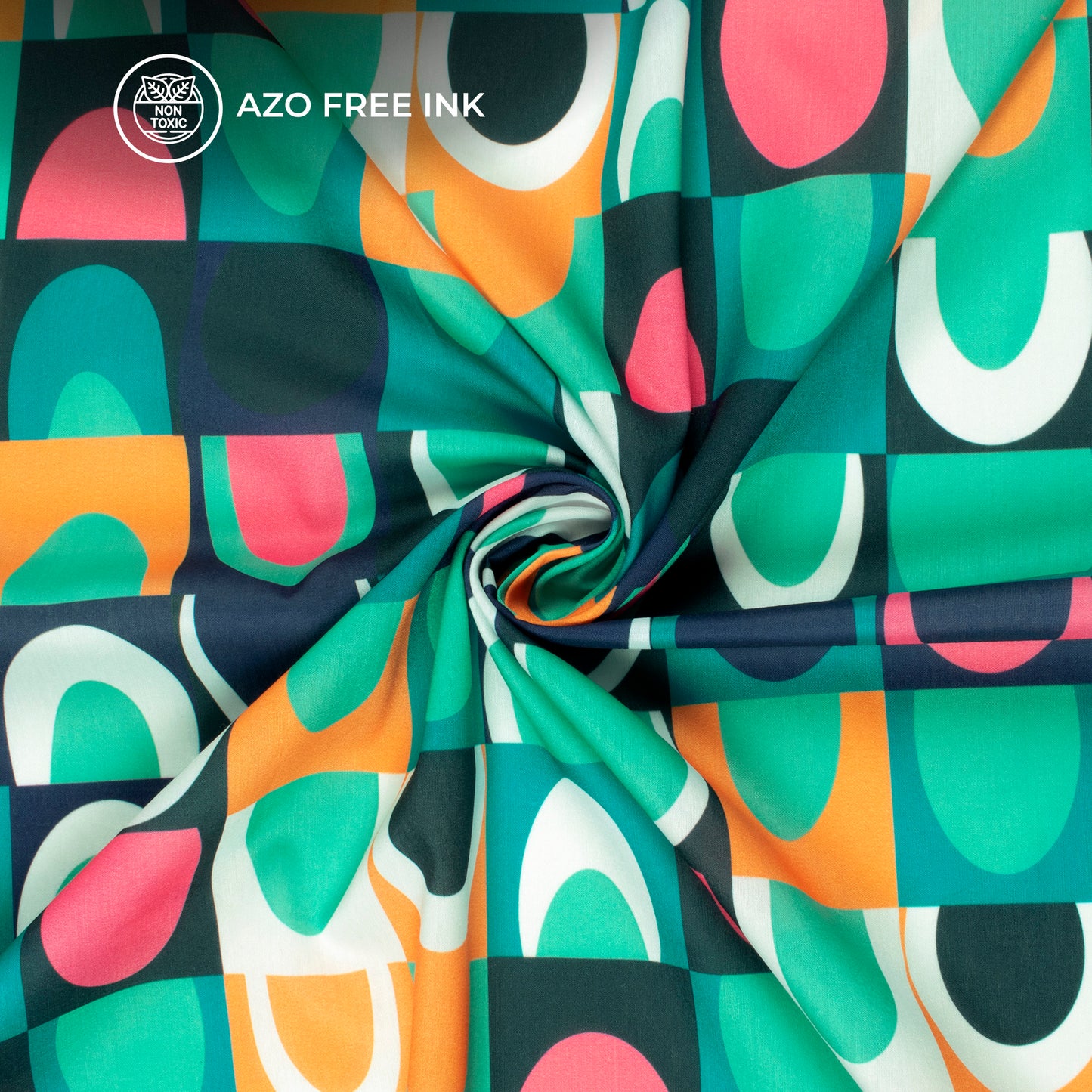 Multi Color Geometric Checks Digital Print Muslin Fabric