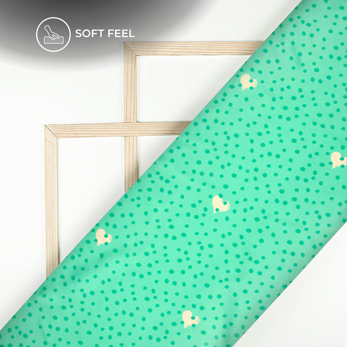 Mint Green Polka Dots Digital Print Japan Satin Fabric