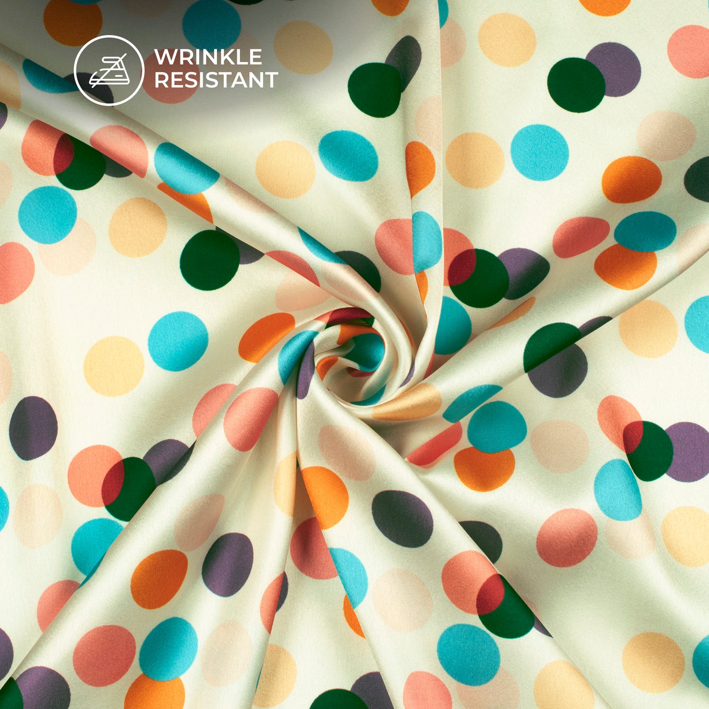 Multi Color Polka Dots Digital Print Japan Satin Fabric