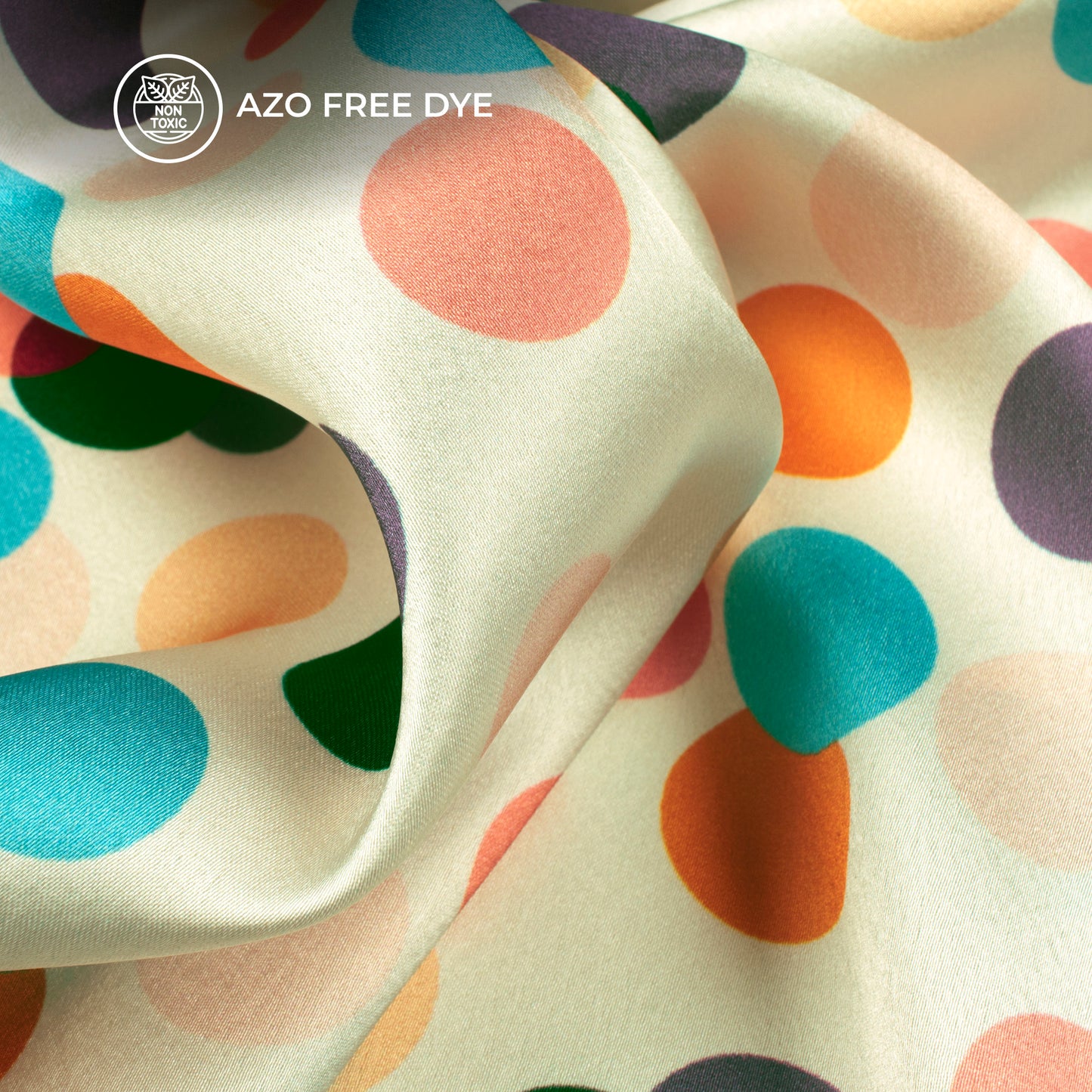 Multi Color Polka Dots Digital Print Japan Satin Fabric