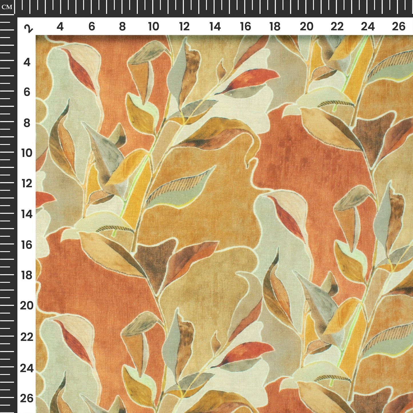 Russet Brown Leaf Digital Print Cotton Mulmul Fabric