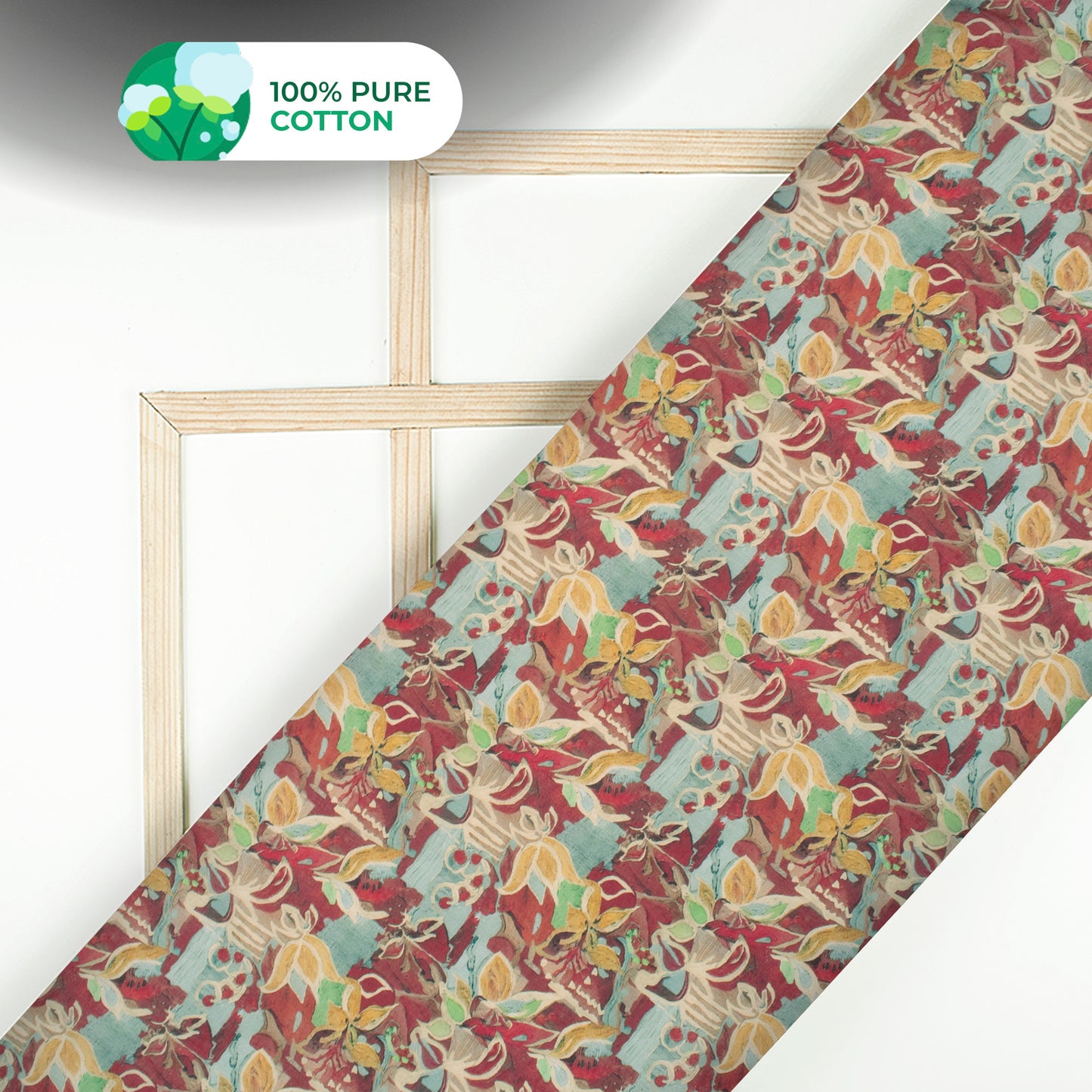 Cherry Red Floral Digital Print Cotton Mulmul Fabric