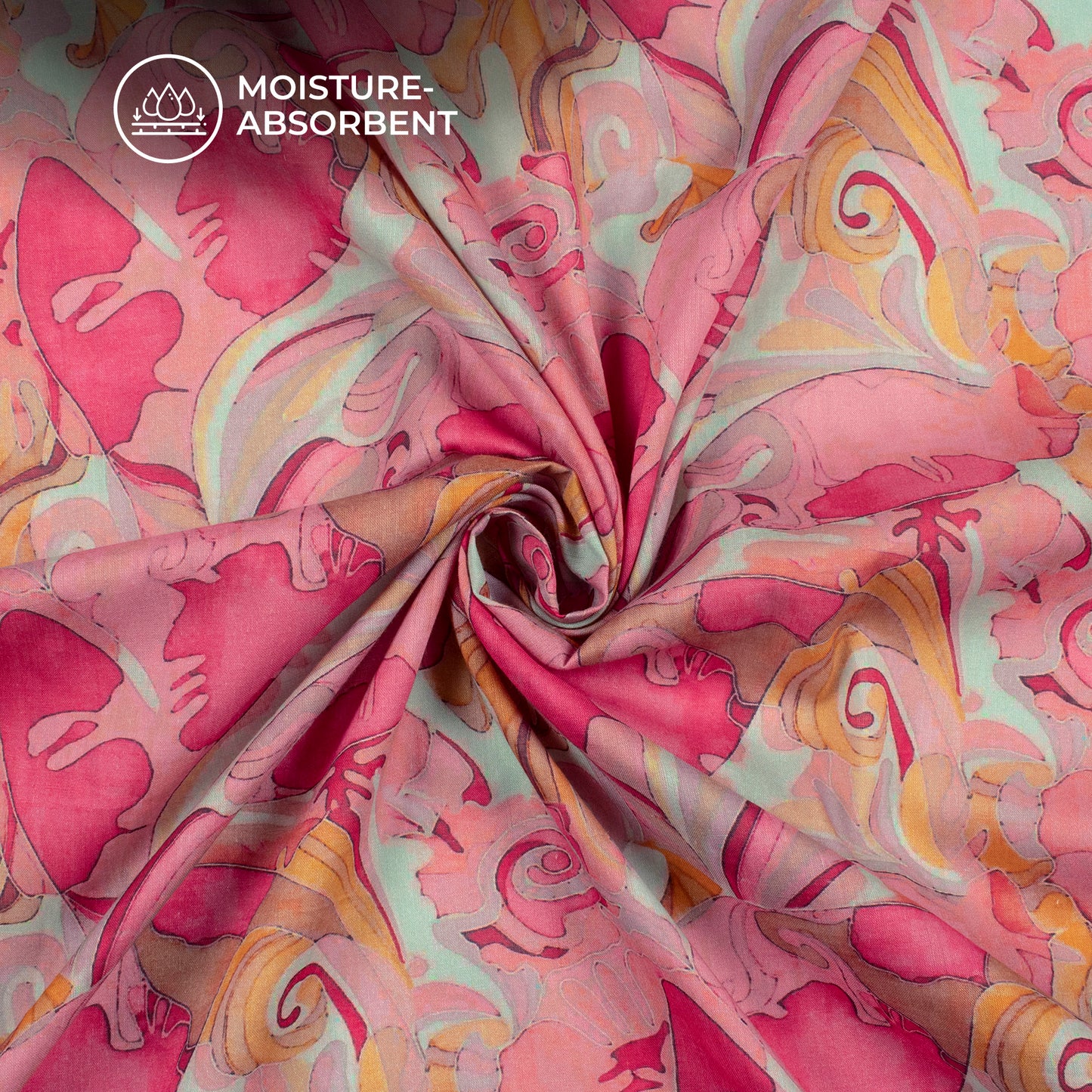 Punch Pink Floral Digital Print Cotton Mulmul Fabric