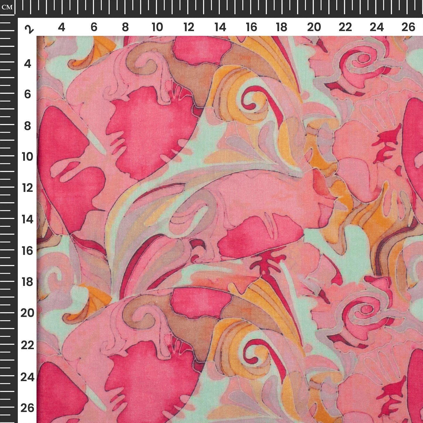 Punch Pink Floral Digital Print Cotton Mulmul Fabric