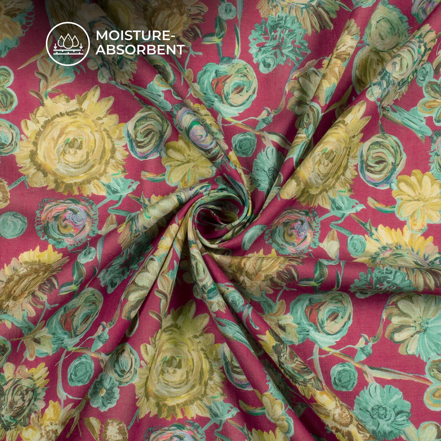 Dark Scarlet Floral Digital Print Cotton Mulmul Fabric