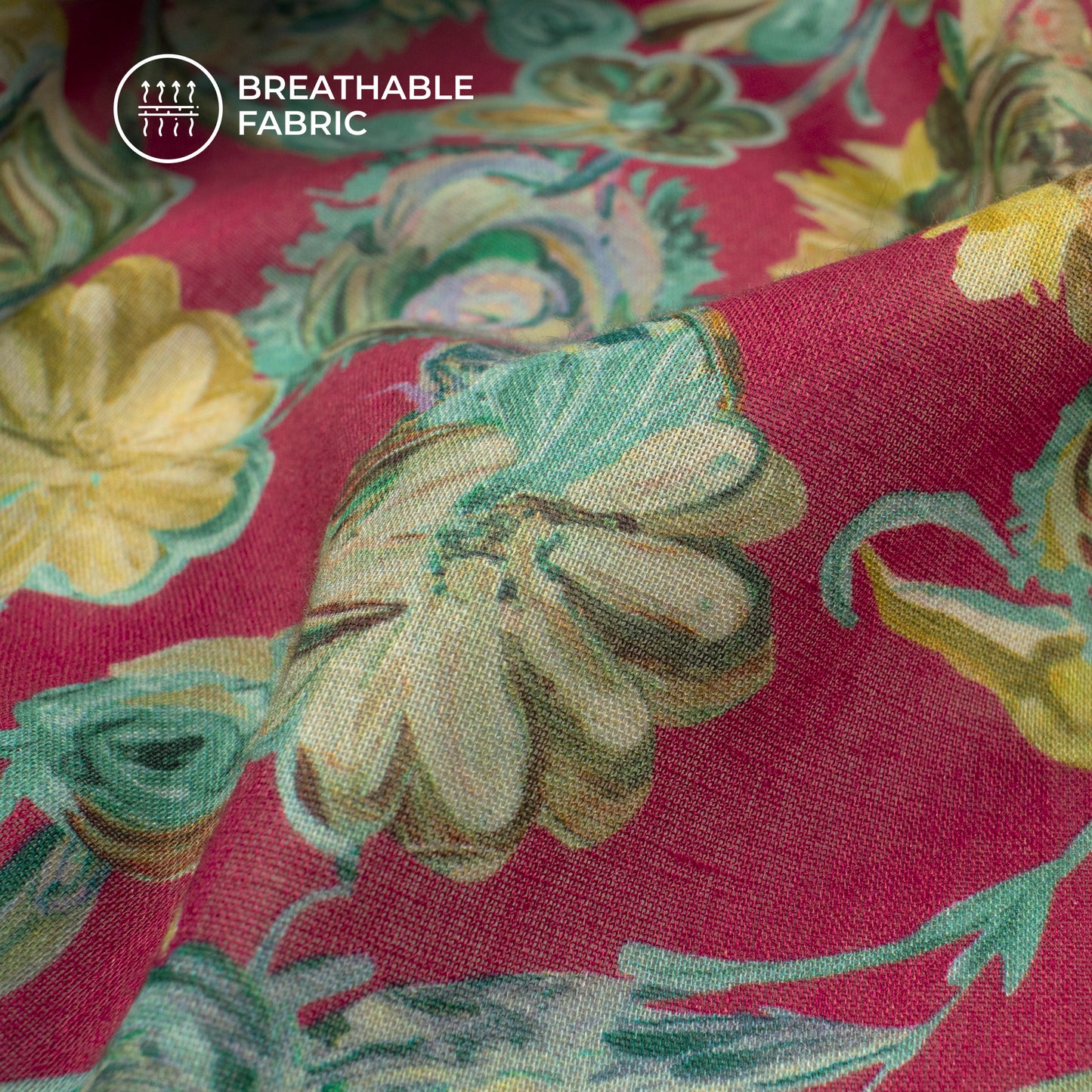 Dark Scarlet Floral Digital Print Cotton Mulmul Fabric