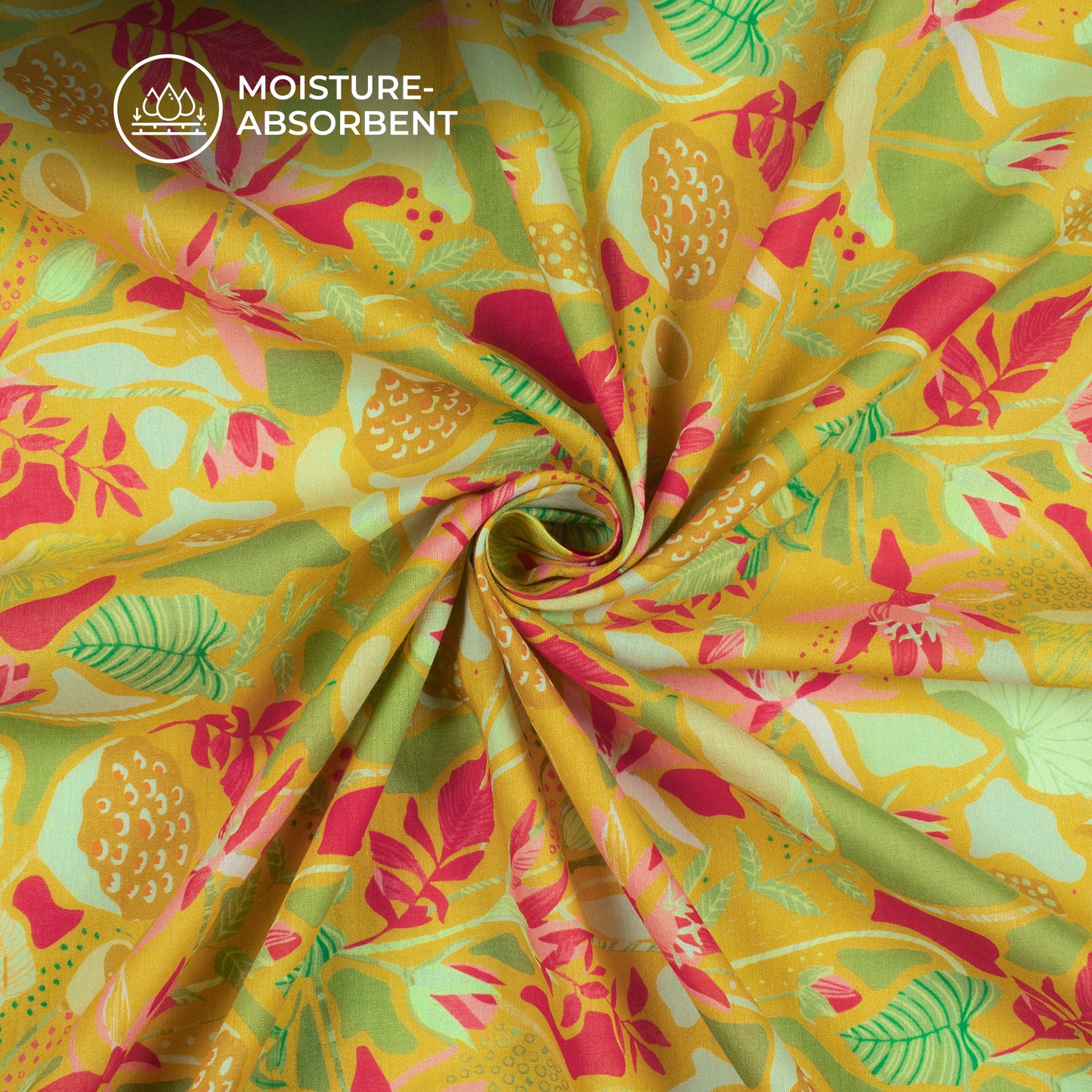 Amber Yellow Floral Digital Print Cotton Mulmul Fabric