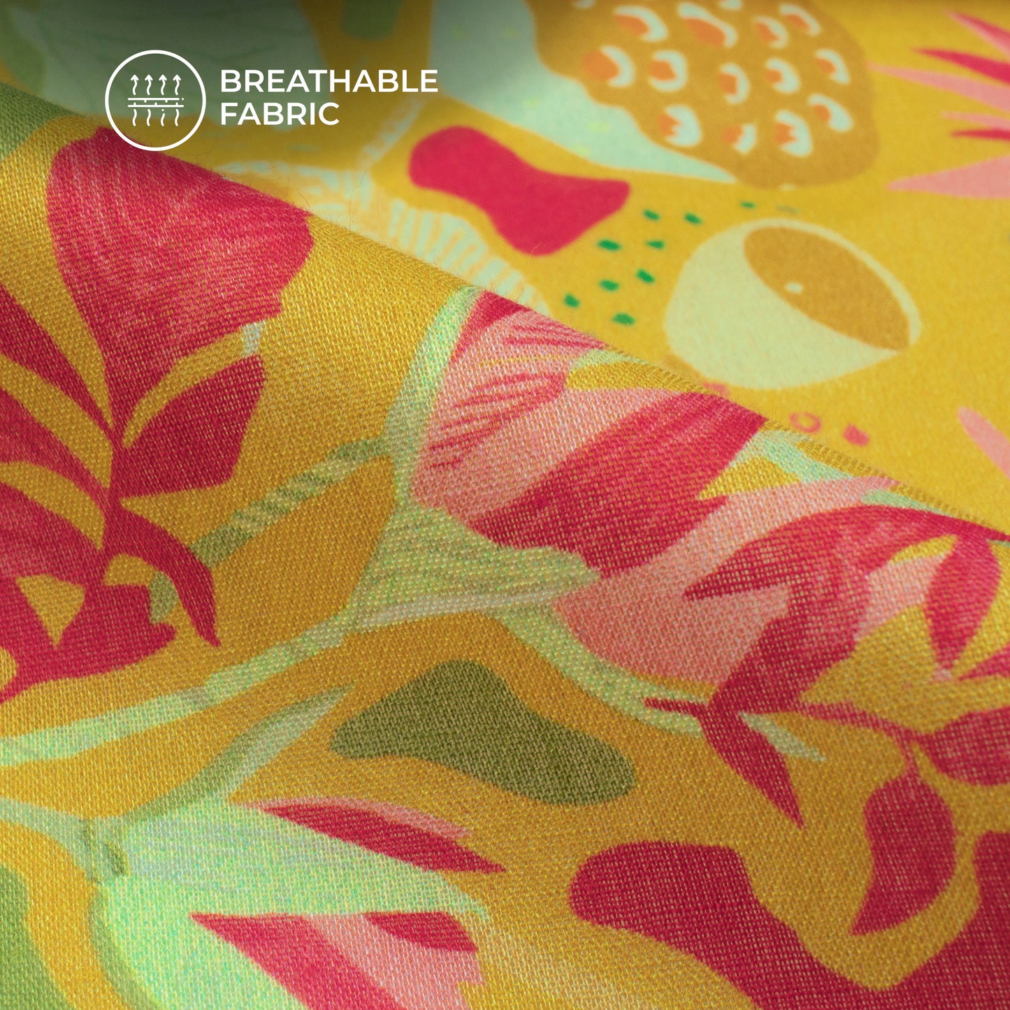 Amber Yellow Floral Digital Print Cotton Mulmul Fabric
