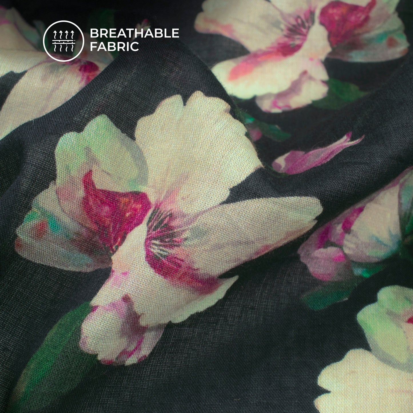 Black Floral Digital Print Cotton Mulmul Fabric