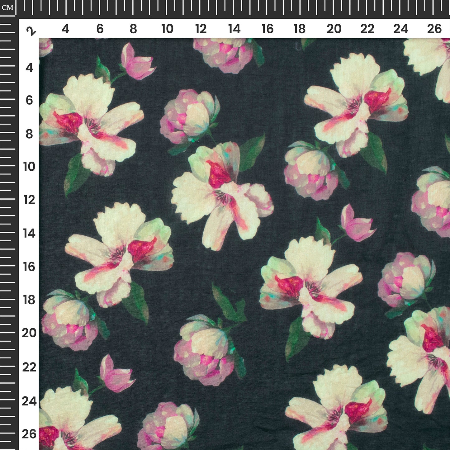 Black Floral Digital Print Cotton Mulmul Fabric