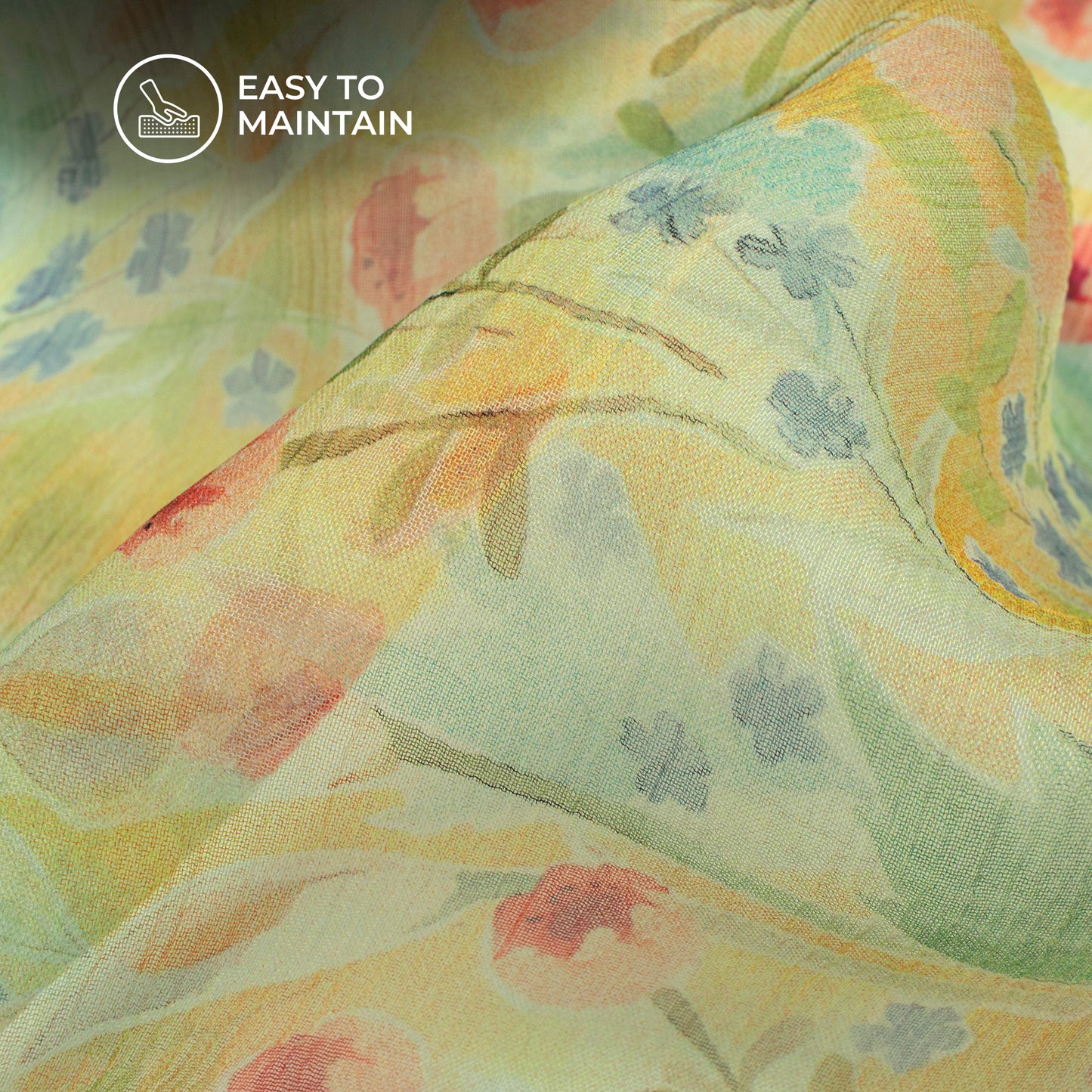 Lemon Yellow Floral Digital Print Bemberg Chiffon Fabric