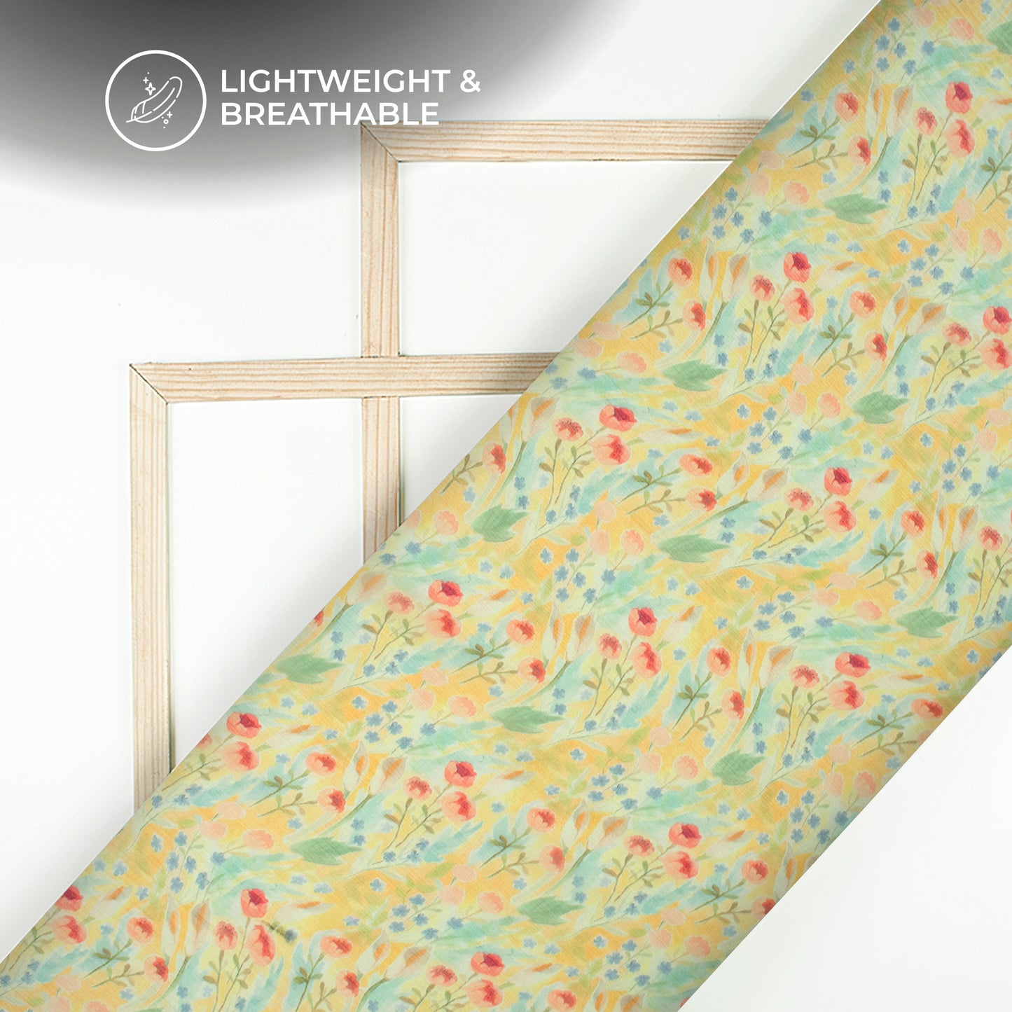 Lemon Yellow Floral Digital Print Bemberg Chiffon Fabric