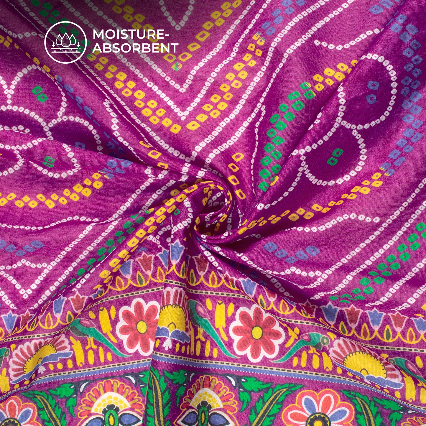 Purple Bandhani Digital Print Cotton Mulmul Fabric