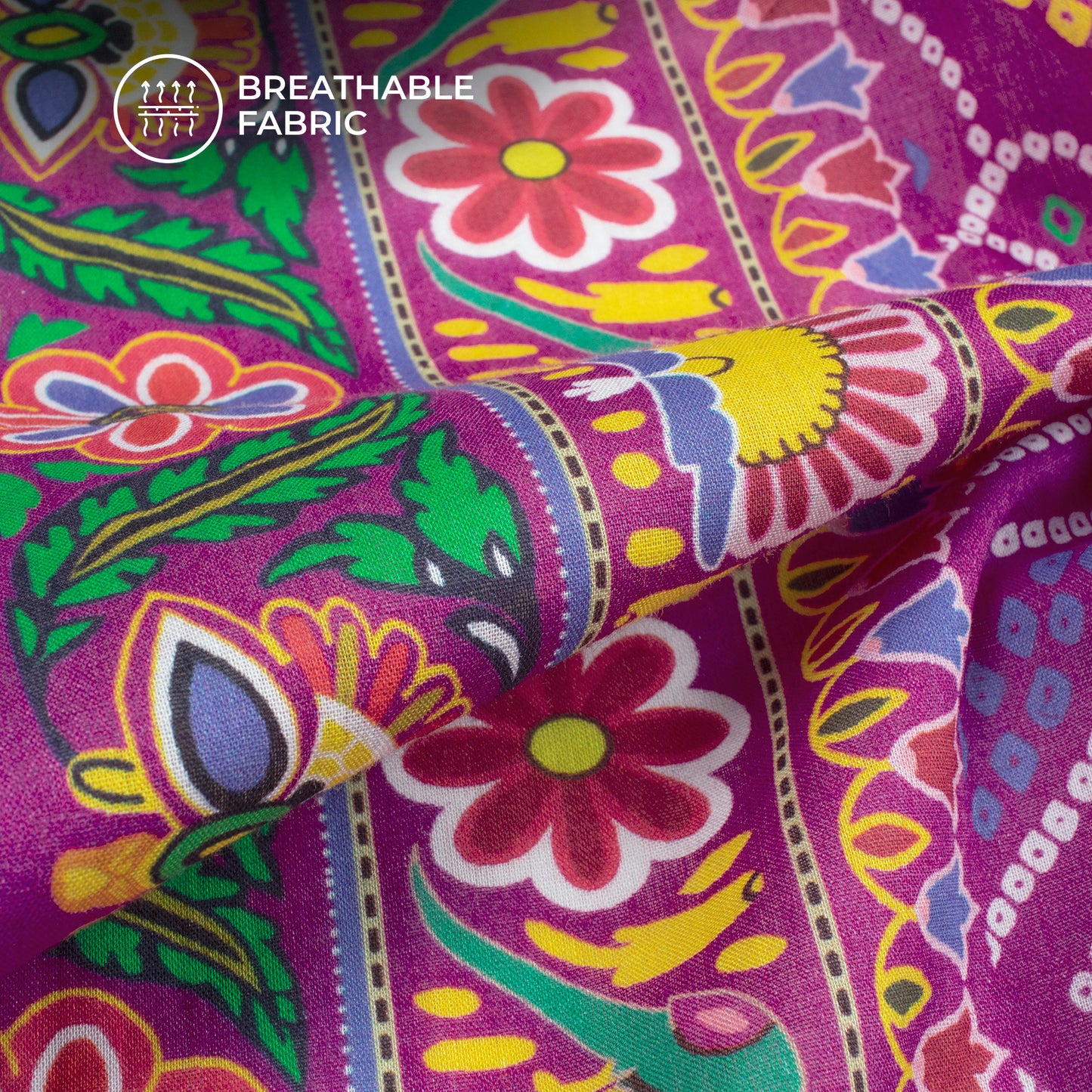 Purple Bandhani Digital Print Cotton Mulmul Fabric