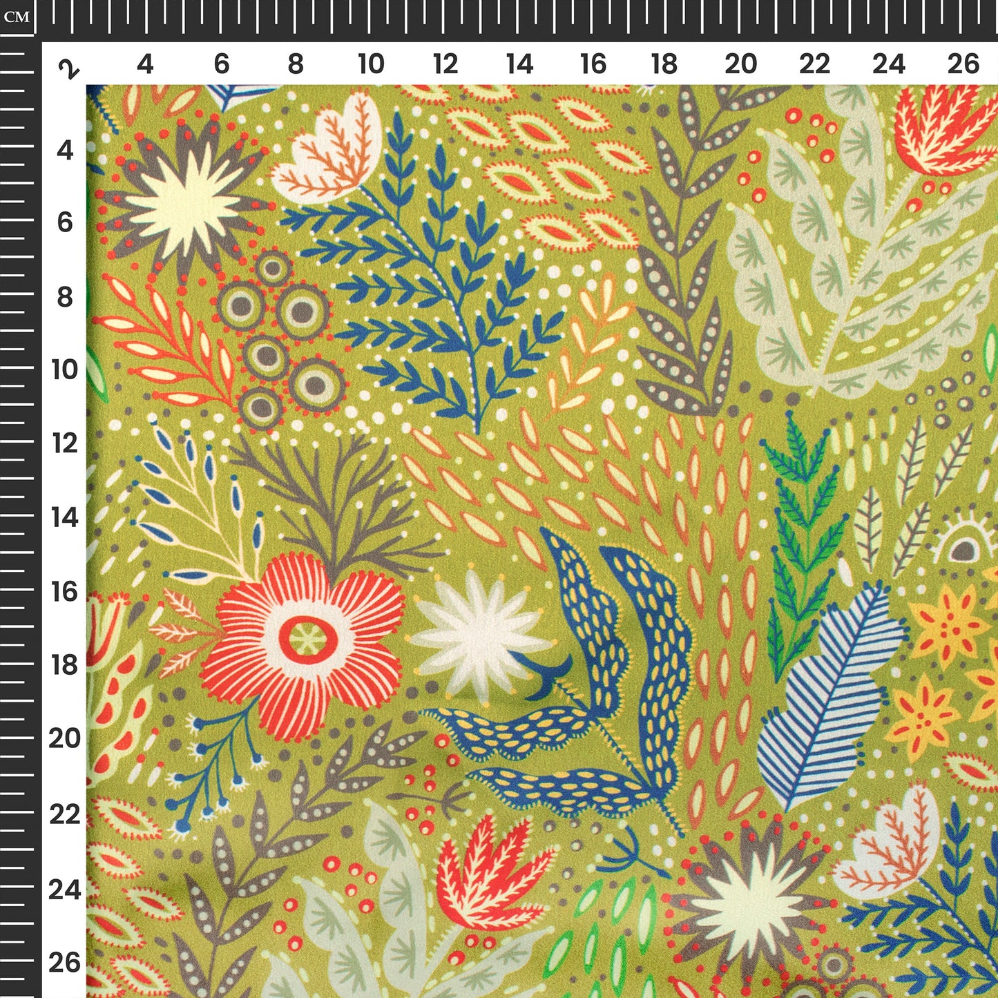 Buy Folk Floral Digital Print Japan Satin Fabric Online - Traditional Print