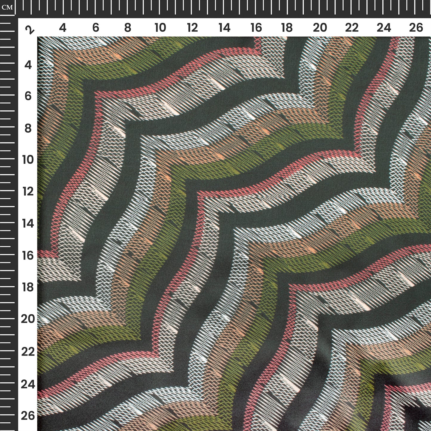 Smart Thread Work Chevron Digital Print Japan Satin Fabric
