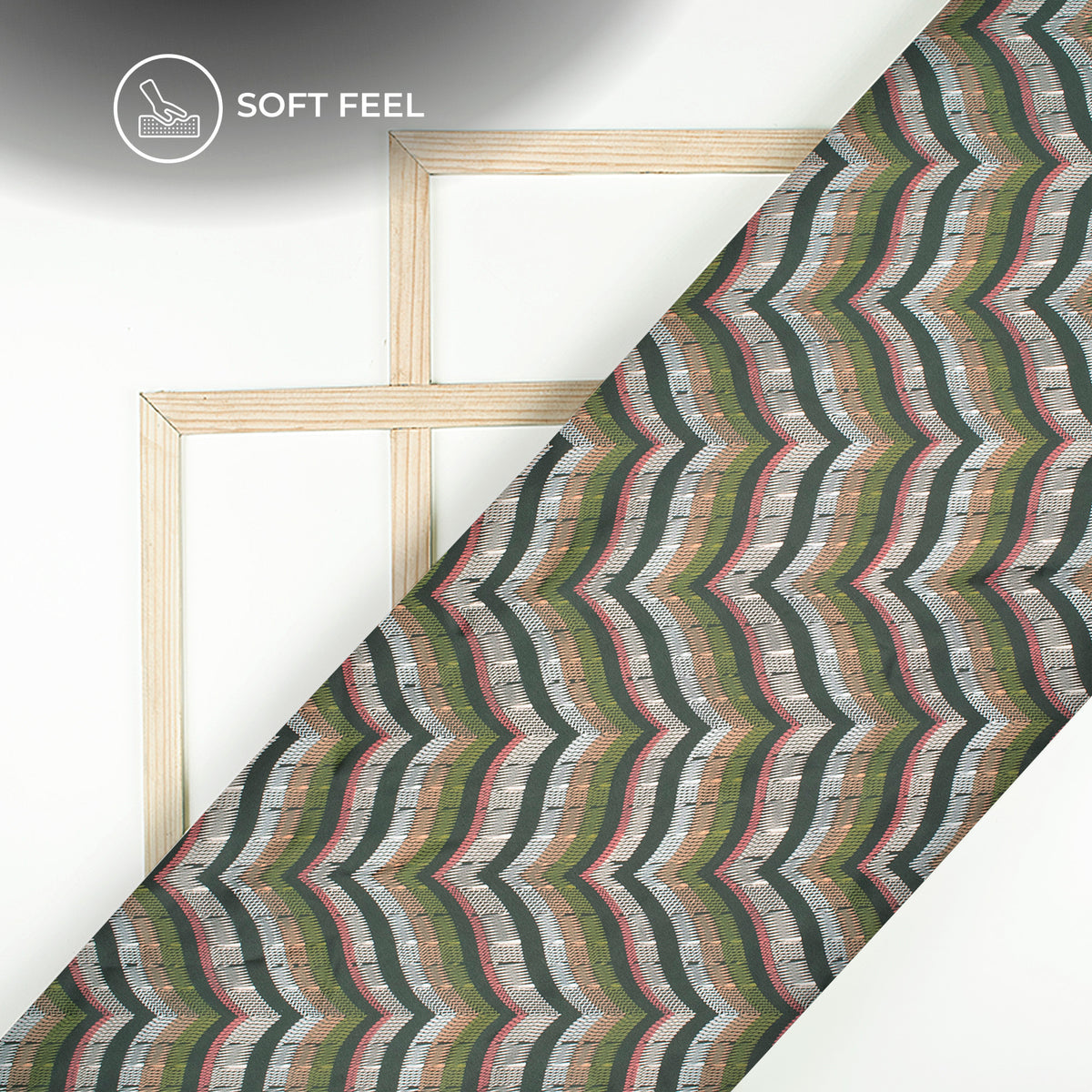 Smart Thread Work Chevron  Digital Print Japan Satin Fabric