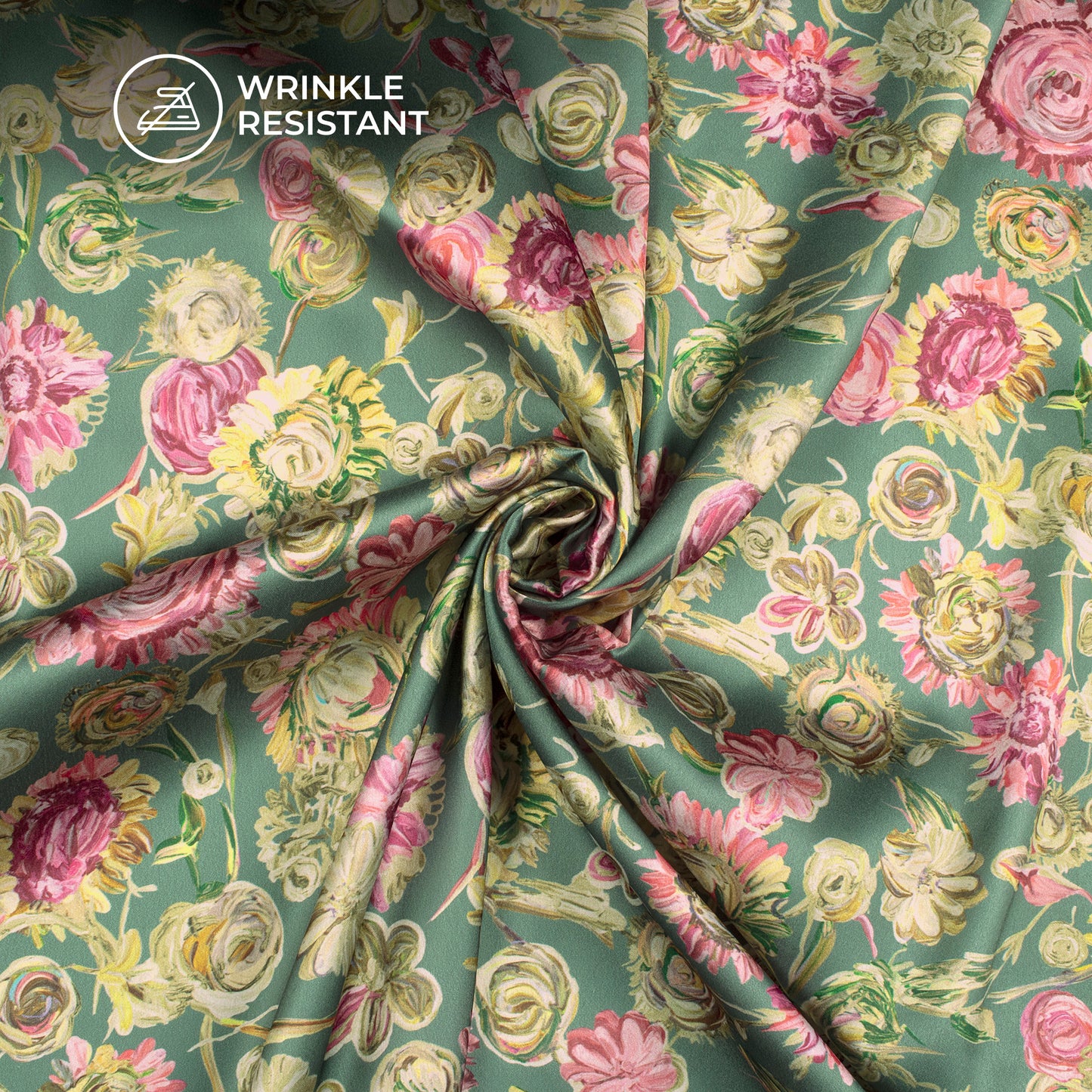 Smooth Digital Print Japan Satin Fabric With Colorful Floral Prints