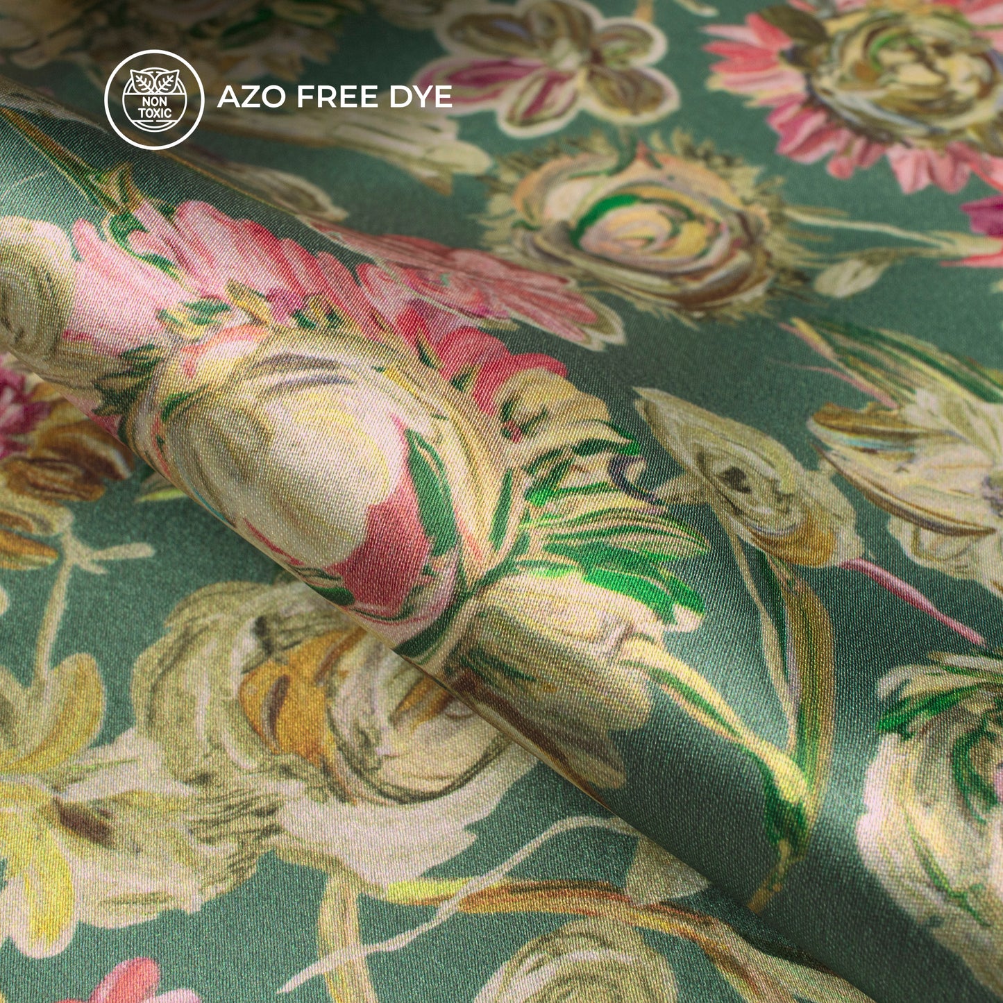 Smooth Digital Print Japan Satin Fabric With Colorful Floral Prints