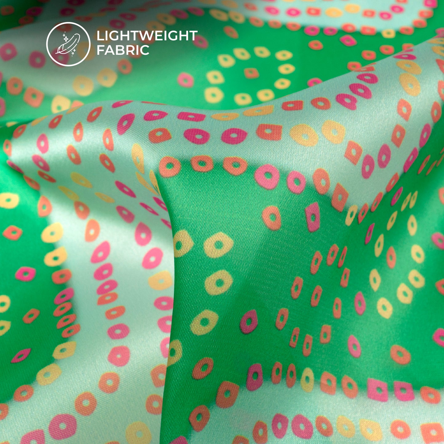 Forest Green Bandhani,Leheriya Digital Print Organza Satin Fabric