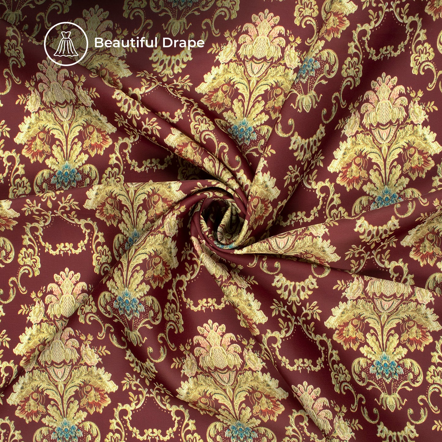 Baby Blue Tropical Digital Print Imported Satin Fabric