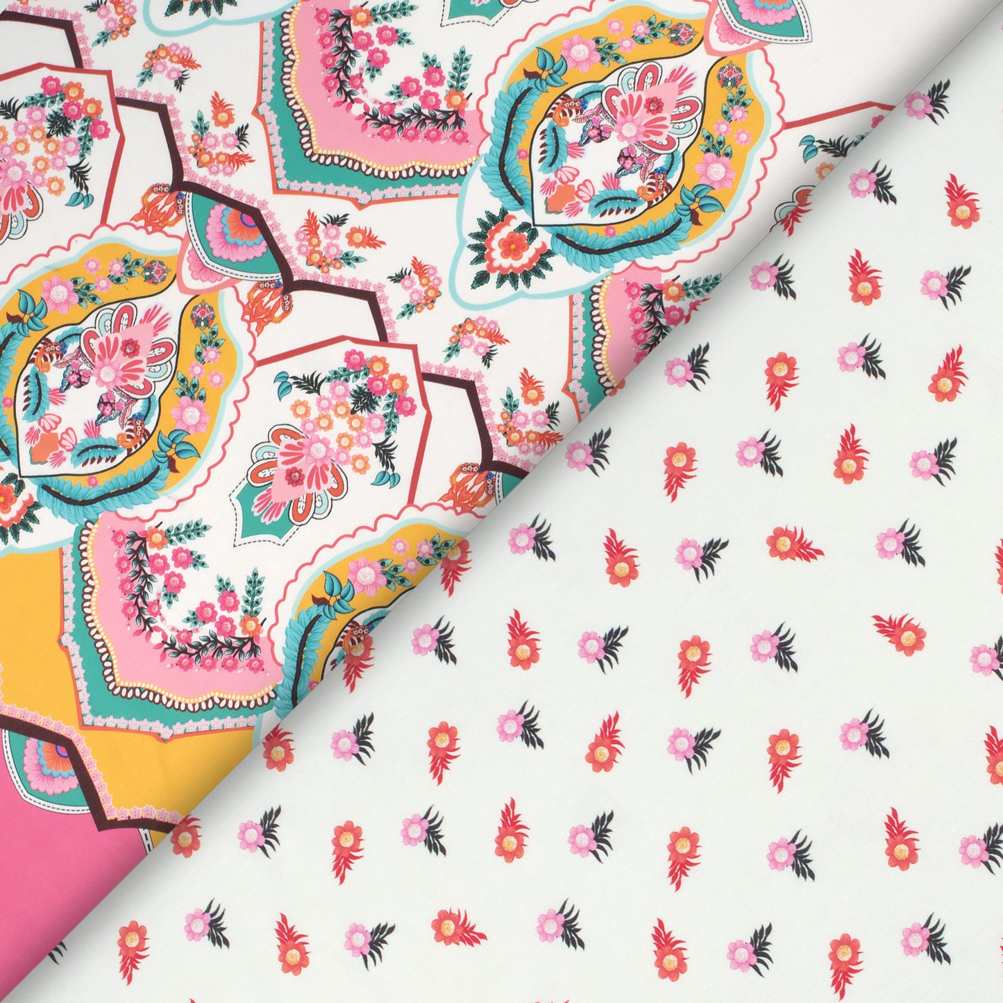 Flamingo Pink Floral Digital Print Muslin Fabric