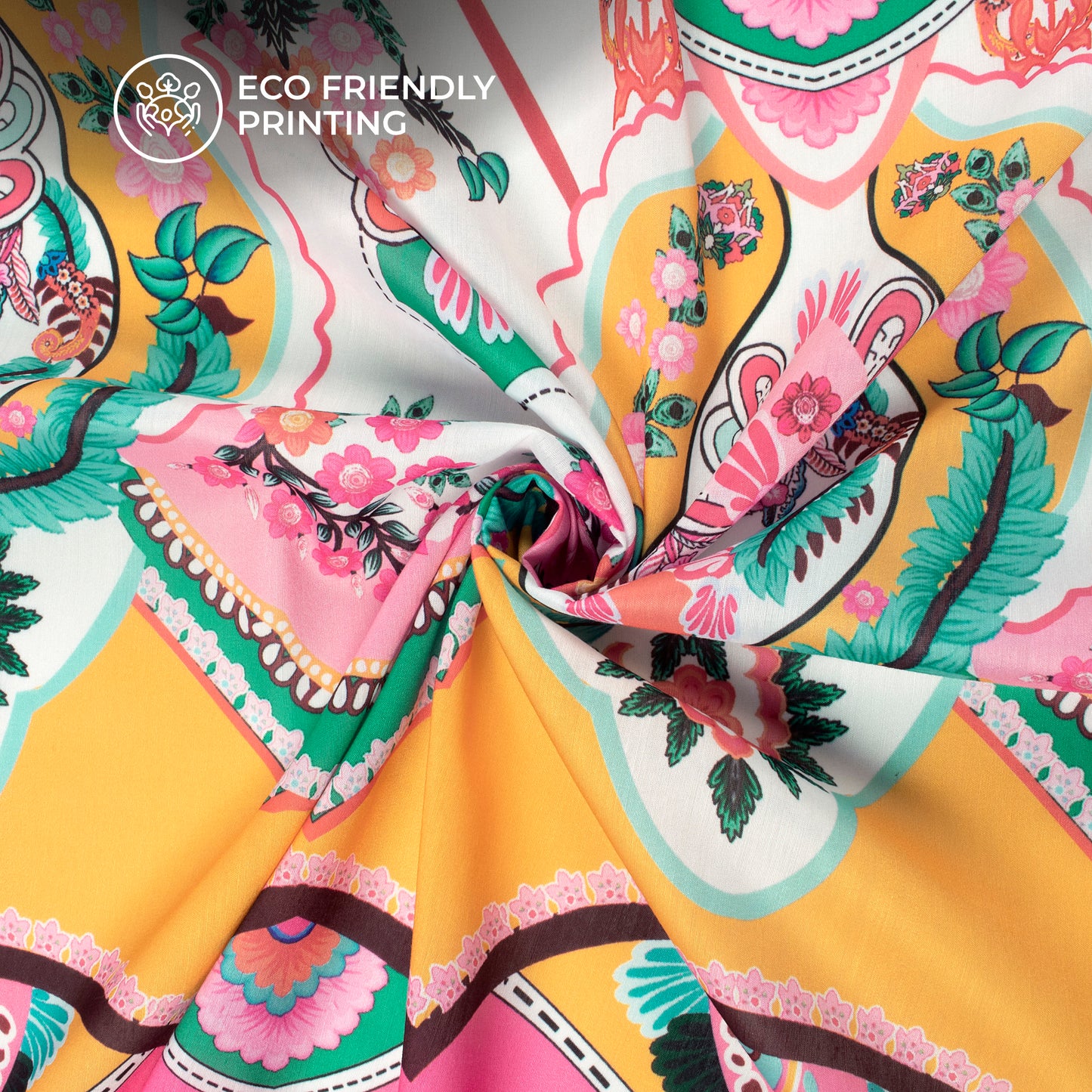 Flamingo Pink Floral Digital Print Muslin Fabric