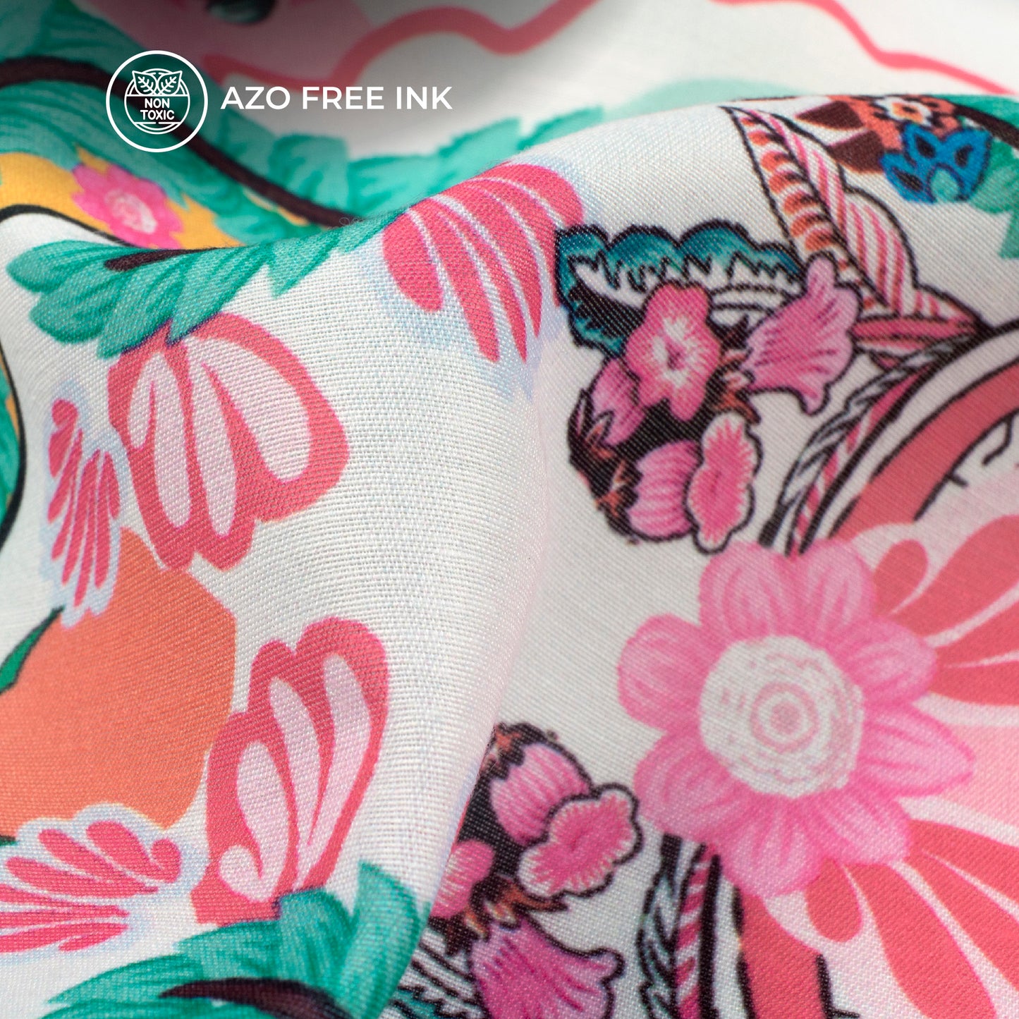 Flamingo Pink Floral Digital Print Muslin Fabric