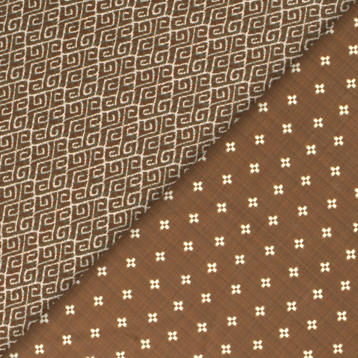 Burnt Umber Ikkat Digital Print Muslin Fabric