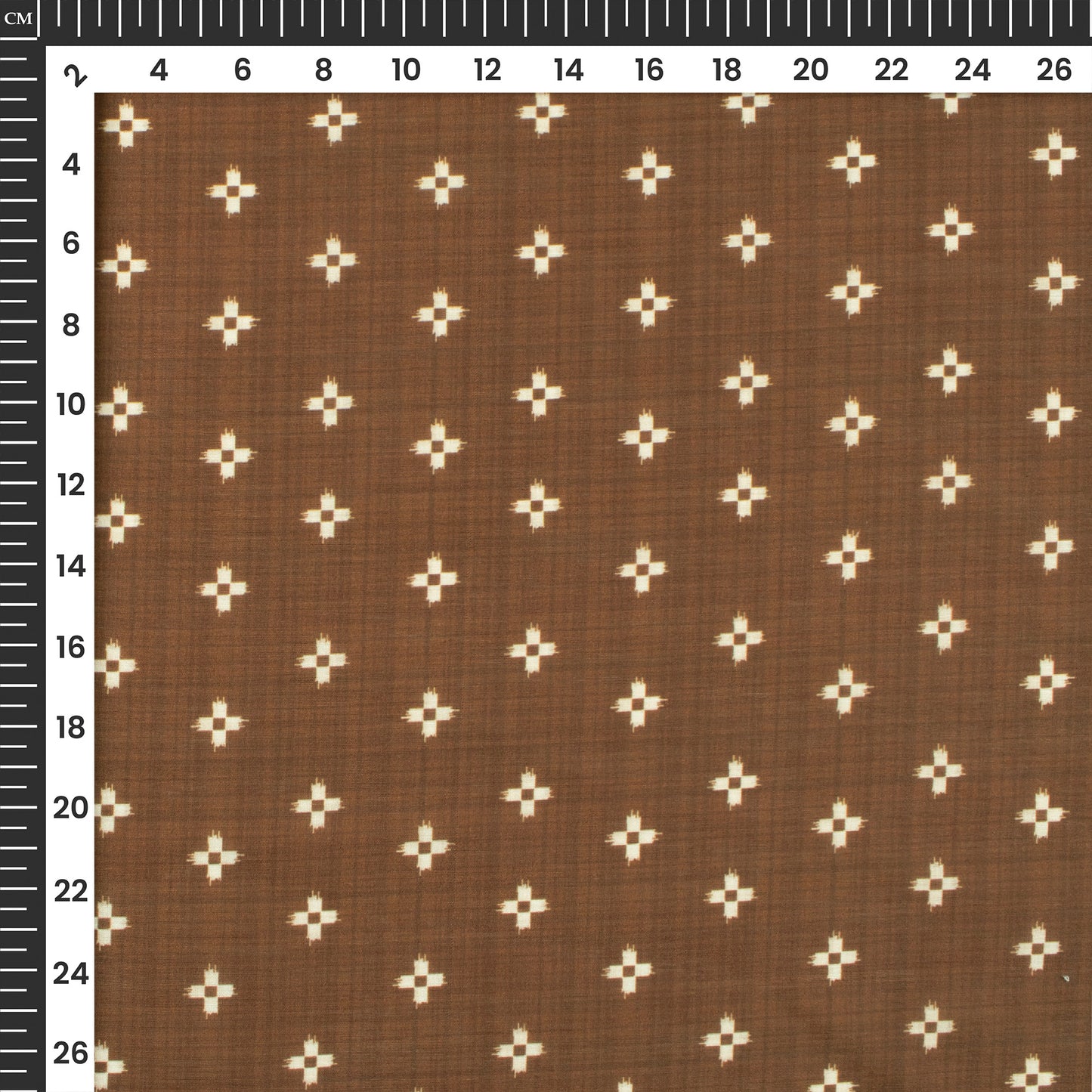 Burnt Umber Ikkat Digital Print Muslin Fabric