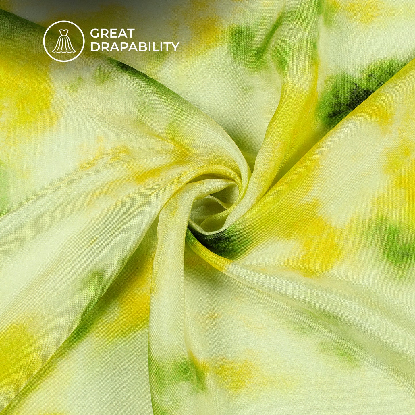 Lemon Yellow Tie & Dye Digital Print Viscose Uppada Silk Fabric