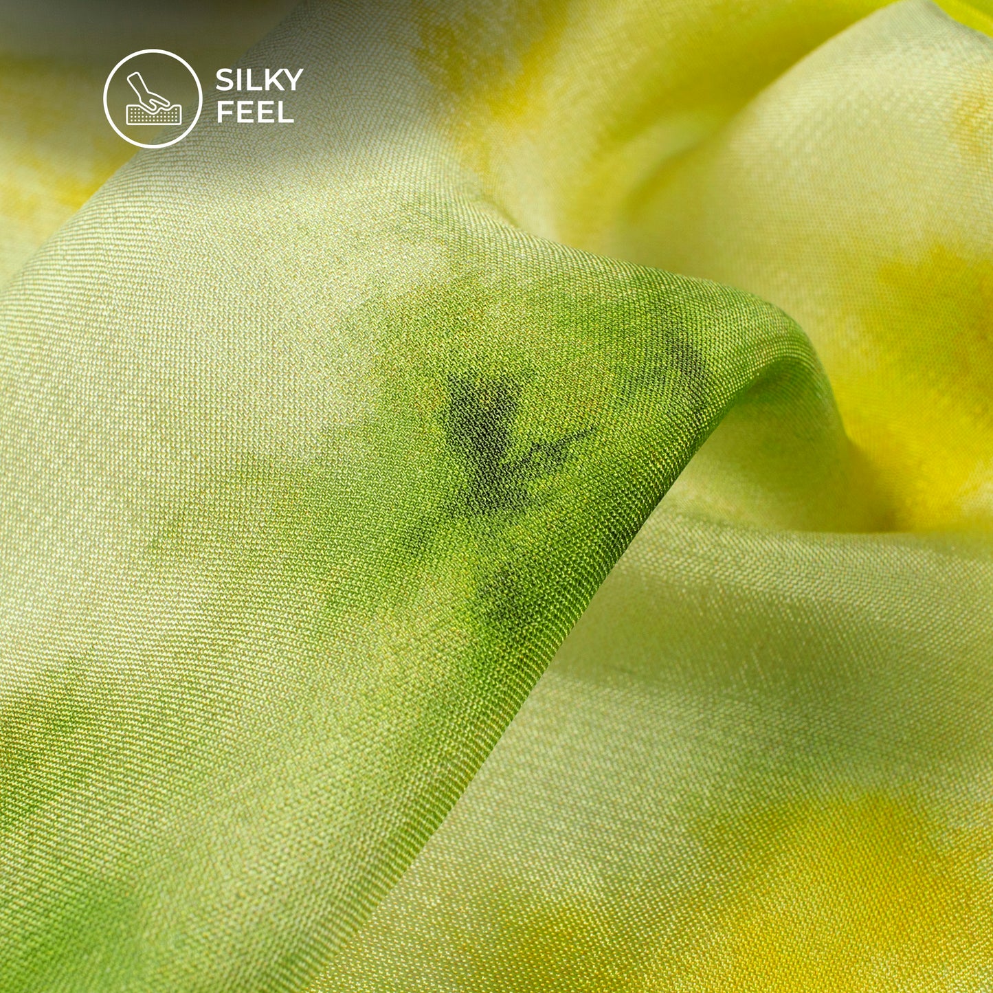 Lemon Yellow Tie & Dye Digital Print Viscose Uppada Silk Fabric