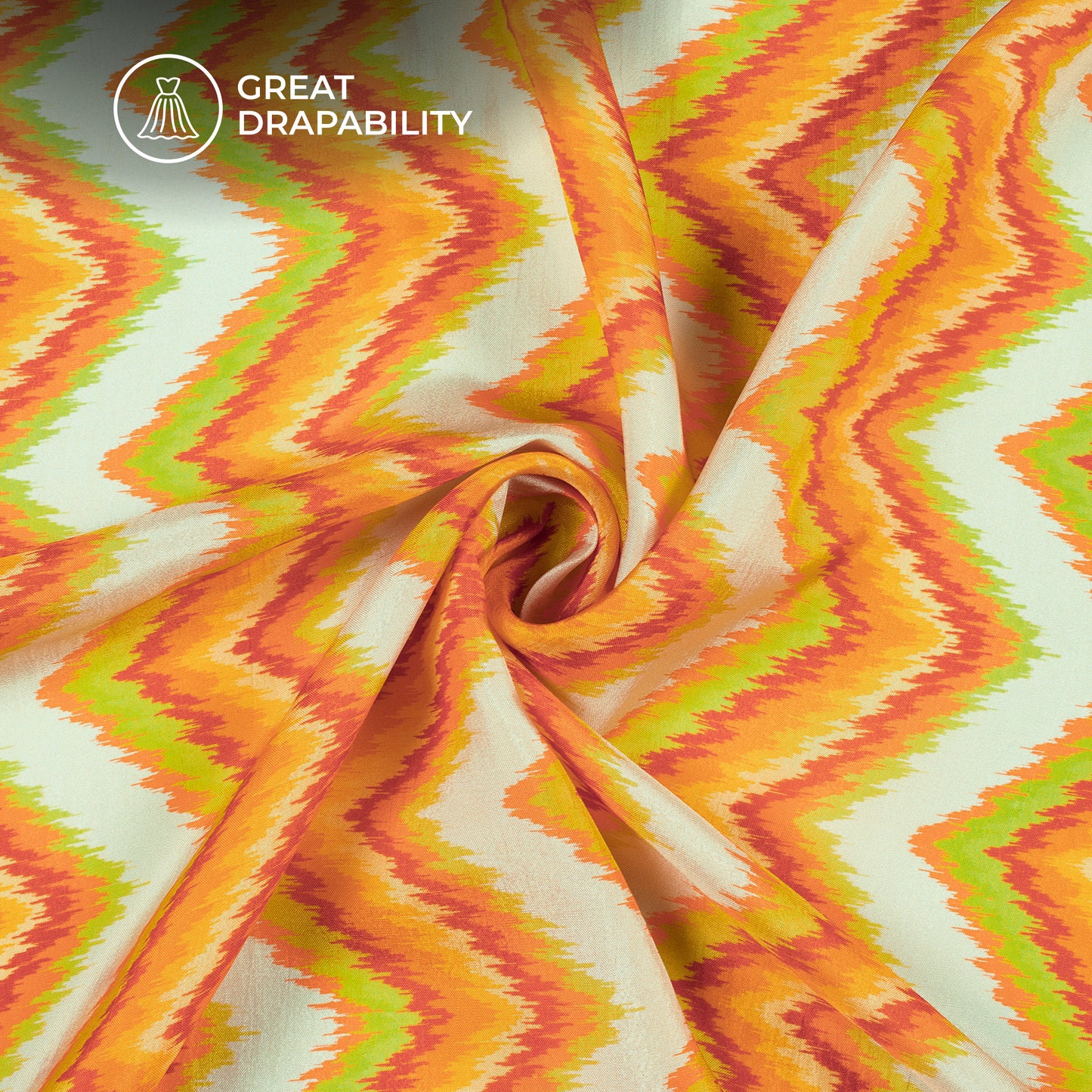 Chartreuse Yellow,Orange Chevron Digital Print Viscose Uppada Silk Fabric